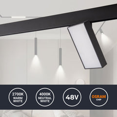 Luminaria cuadrada LED para carril magnético 48V - 18W - CRI90 - OSRAM