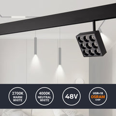 Luminaria cuadrada LED para carril magnético 48V - 9W - CRI90 - UGR18 - OSRAM