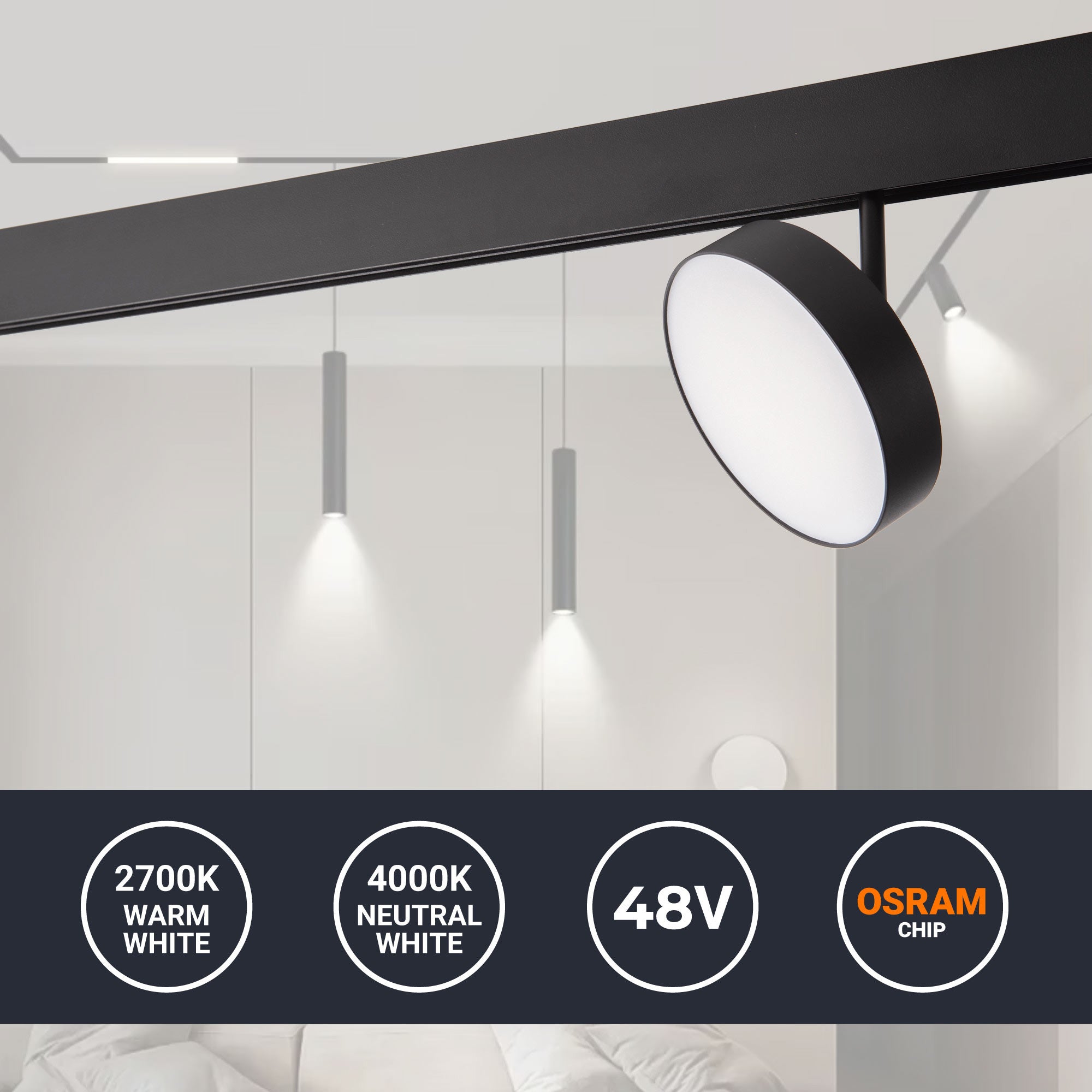 Luminaria circular LED para carril magnético 48V - Ø14.2cm - 18W - CRI90 - OSRAM