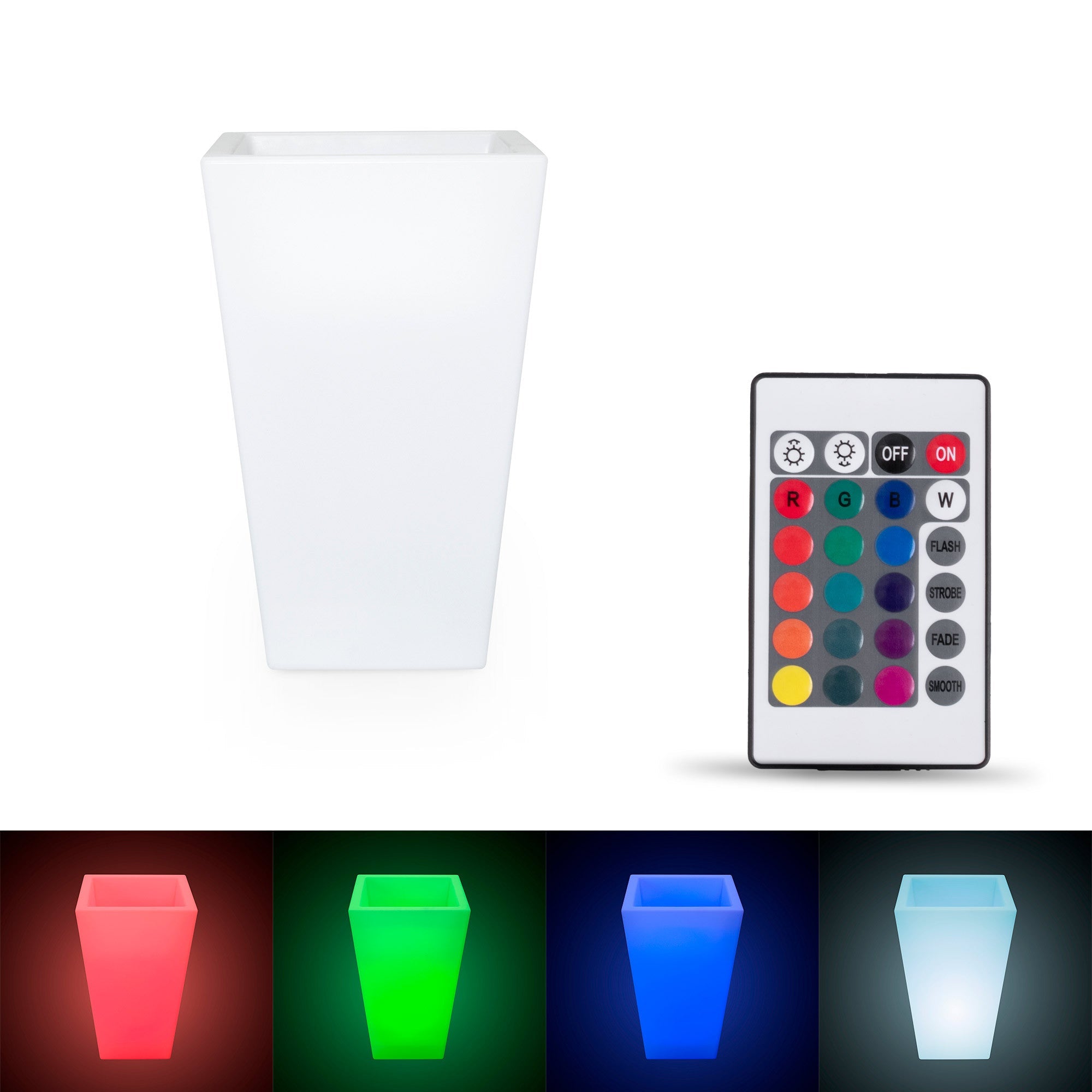 Macetero cuadrado LED RGBW - 24W - Recargable - Mando a distancia