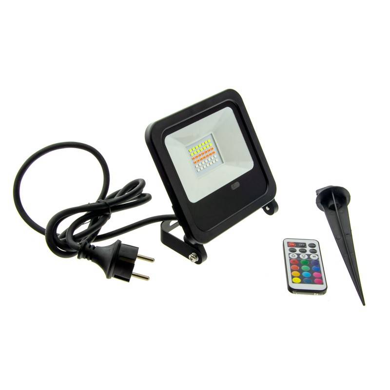 Proyector LED RGB 30W IP65 con mando 24 teclas y estaca