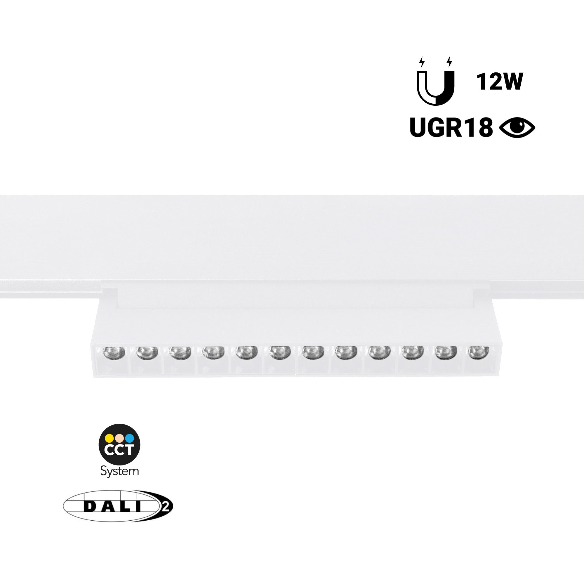 Foco lineal orientable para carril magnético 48V CCT - 12W - DALI regulable - UGR18
