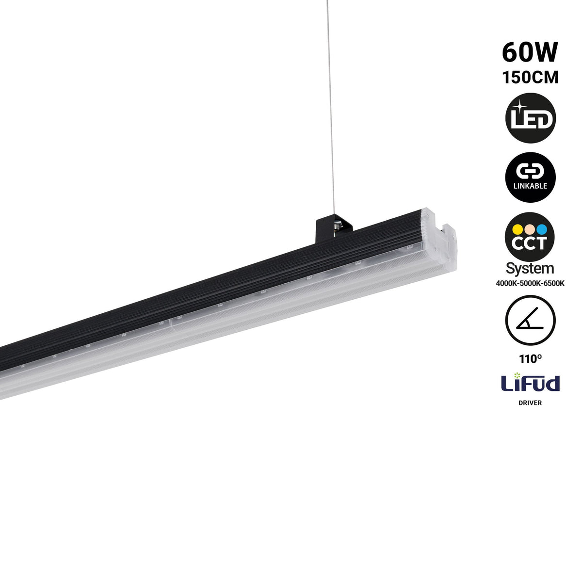 Barra lineal LED de alta potencia - 60W - 150cm - Enlazable - IP20
