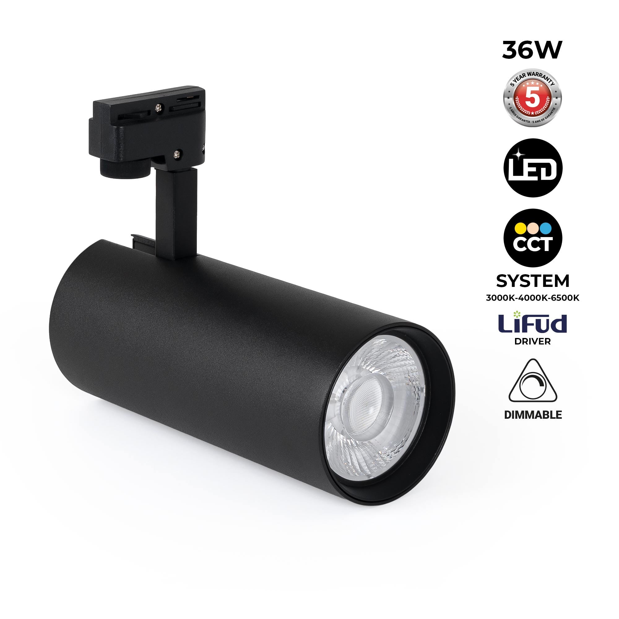 Proyector LED para carril monofásico - 36W - CCT - TRIAC regulable - CRI90