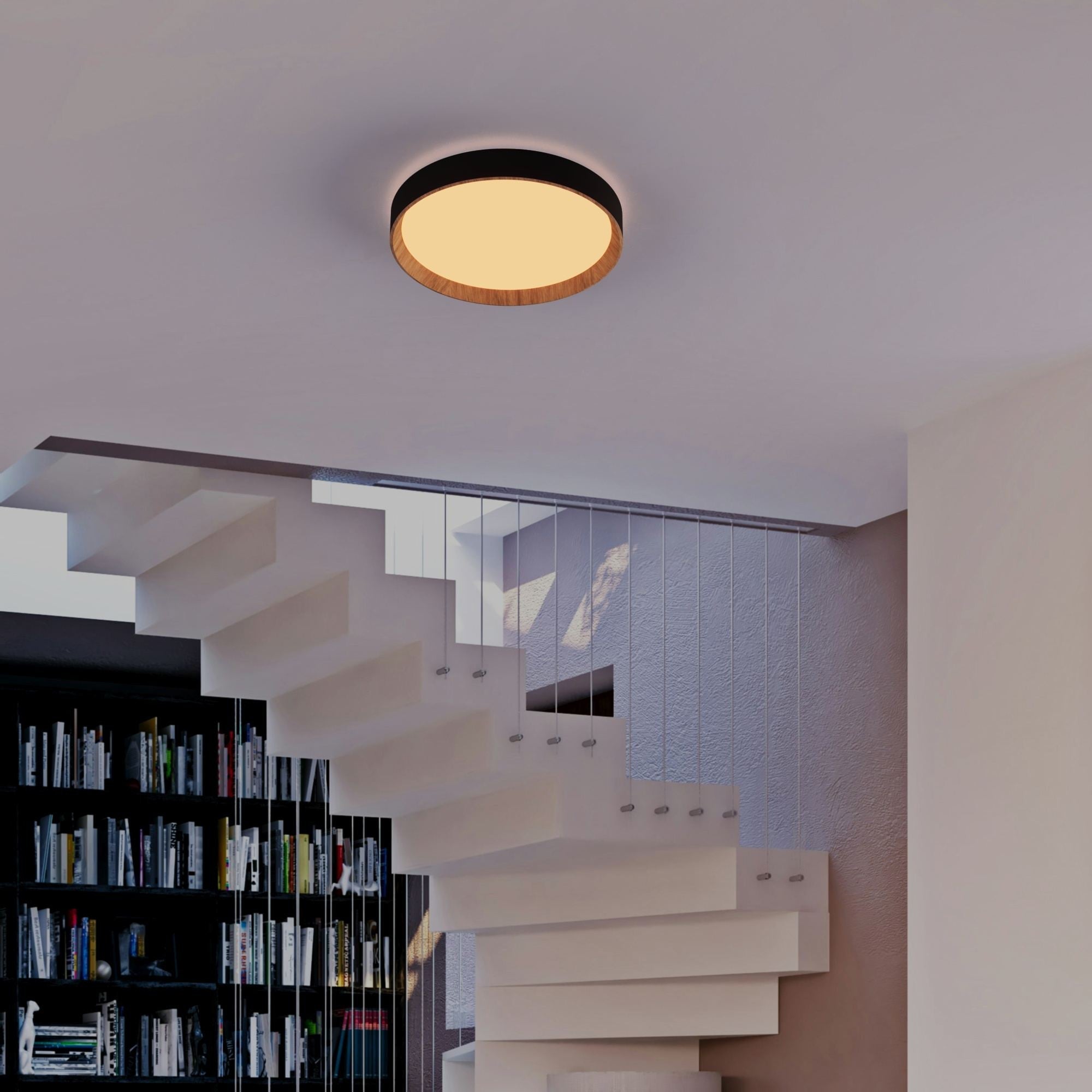 Lámpara de techo LED CCT tipo plafón - 36W - Efecto madera - Ø50cm