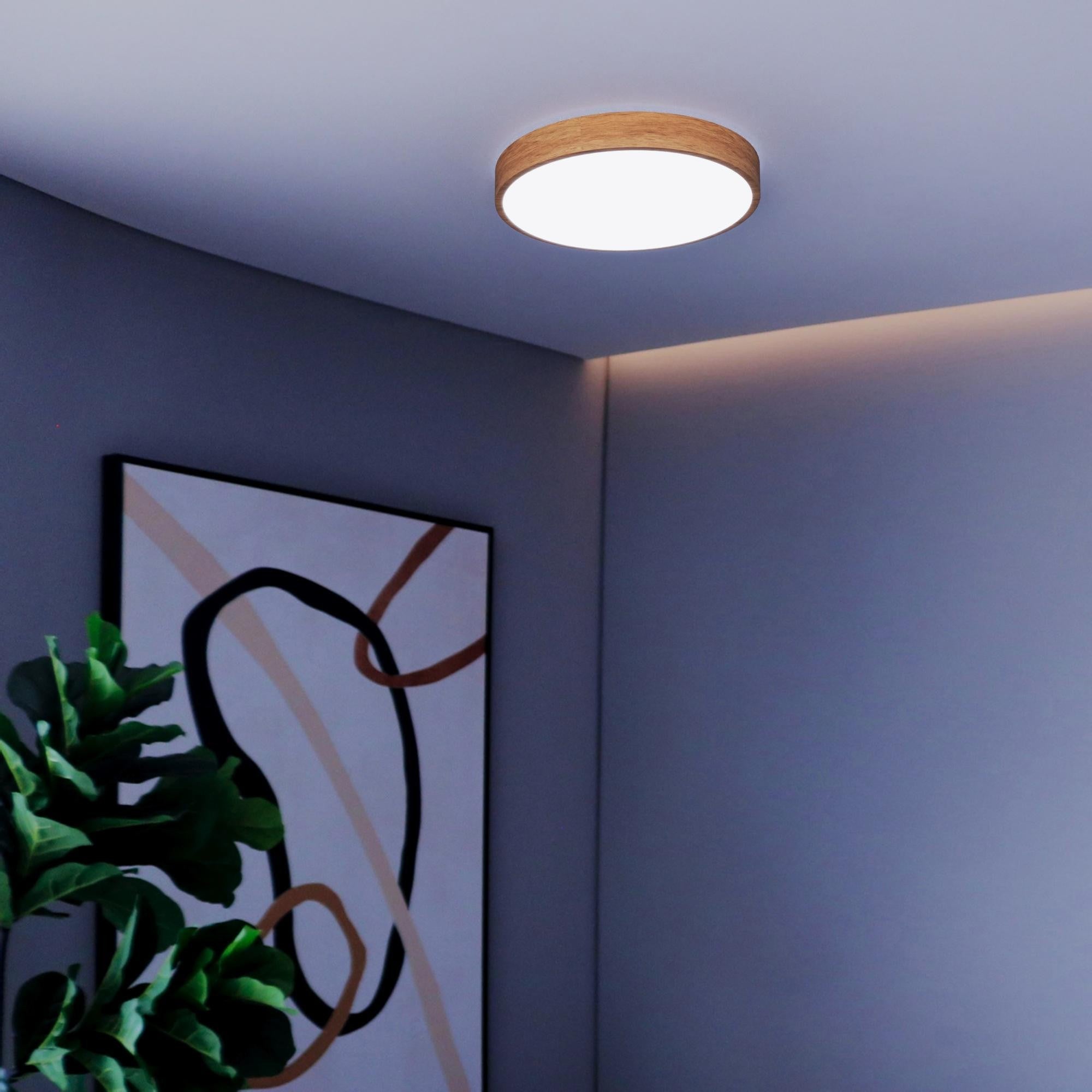 Plafón de techo LED CCT - 24W - Color madera - Ø40cm