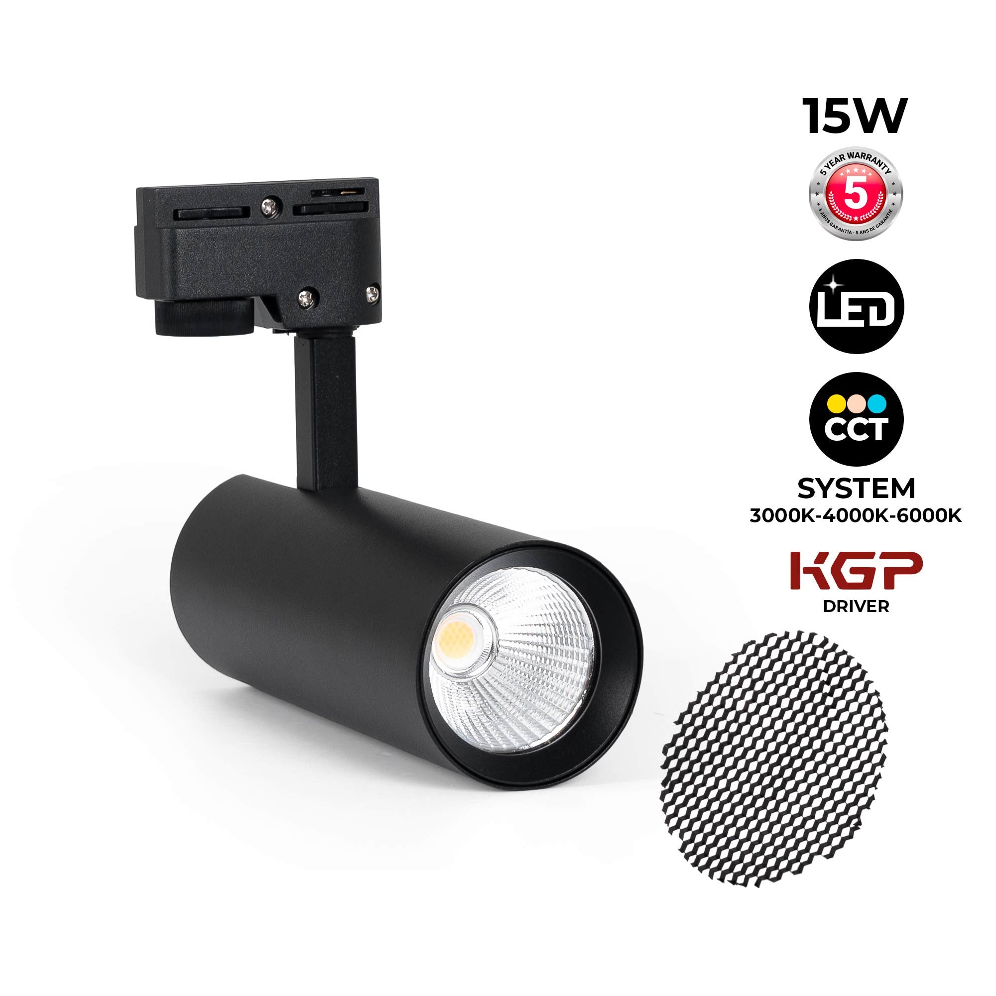 Proyector LED para carril monofásico - CCT - 15W - CRI 90 - Driver KGP