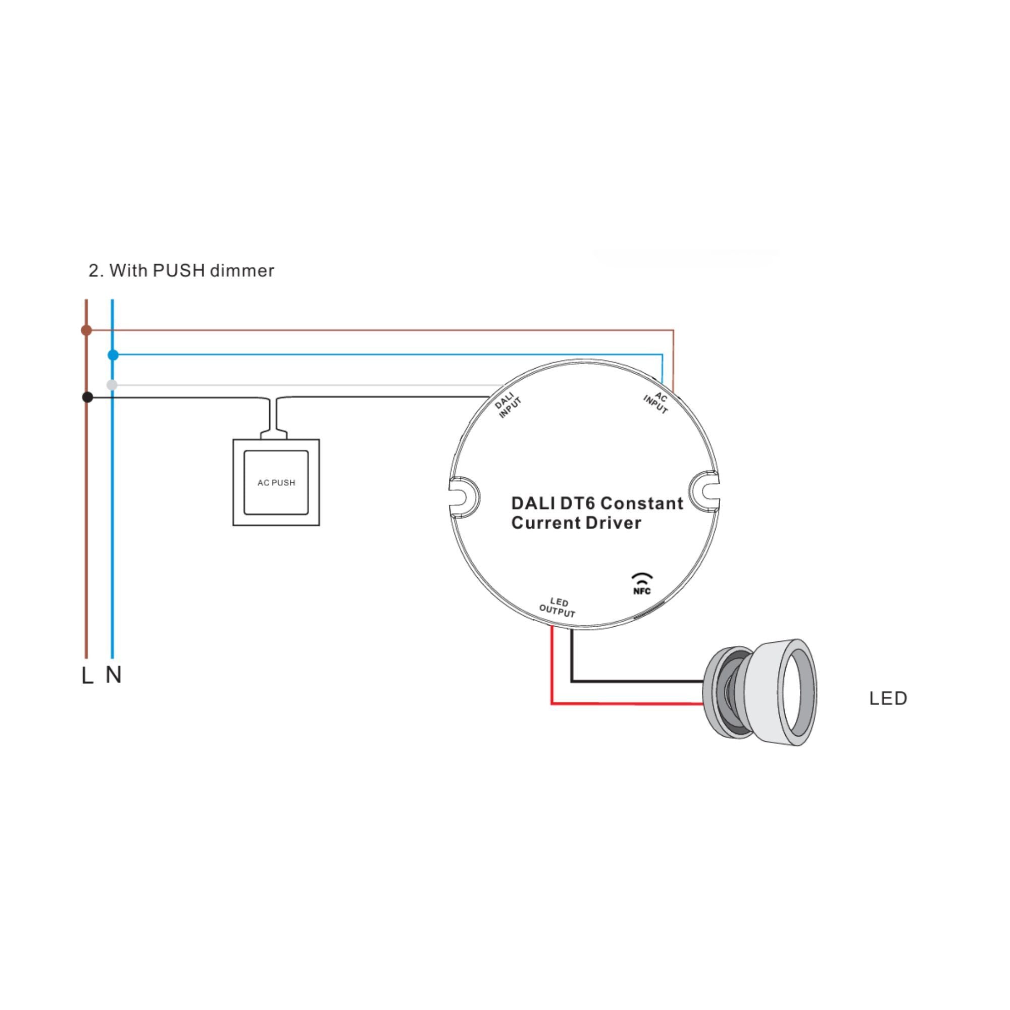 Driver regulable DALI DT6 NFC monocolor 220-240V - Salida 10-42V DC - 15W- 200-700mA