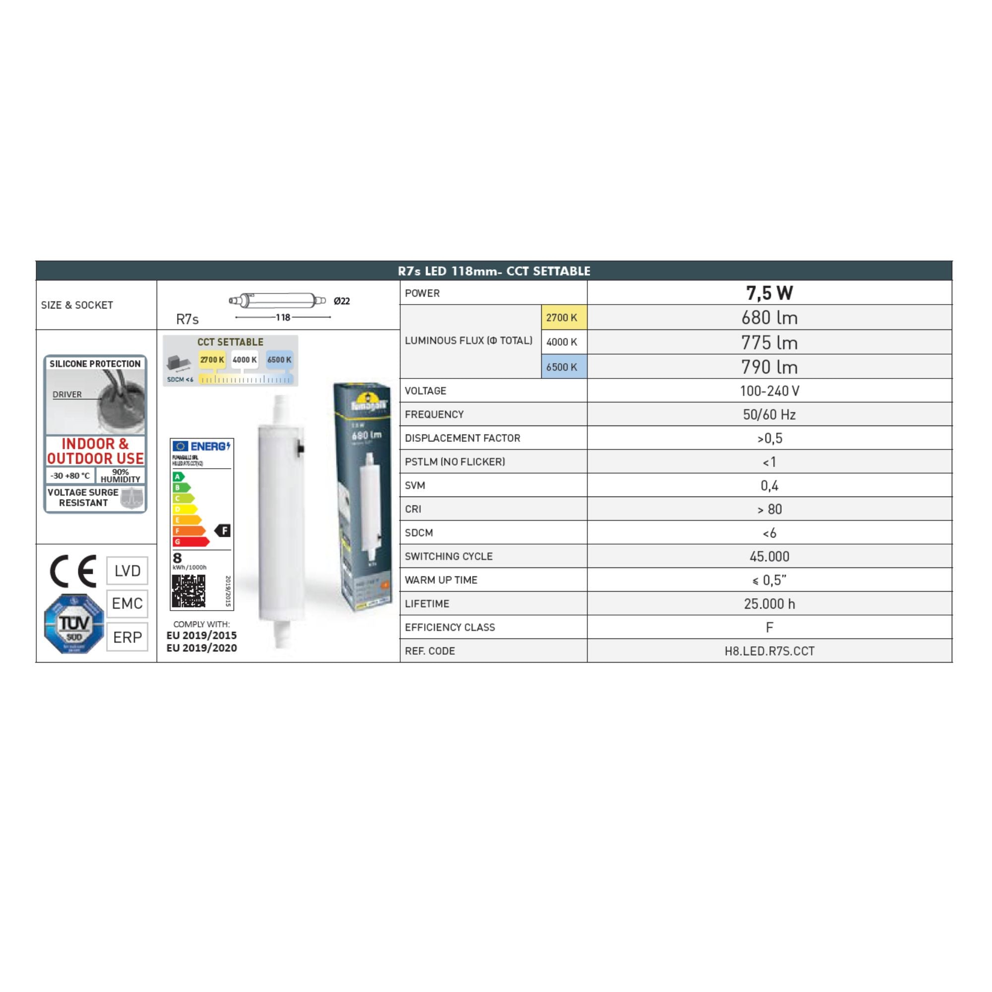 Bombilla LED R7S FUMAGALLI - CCT - 7,5W - 800lm