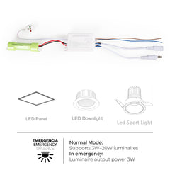 Driver LED para emergencia - Salida 3W - 3h autonomía - Luz 3/20W