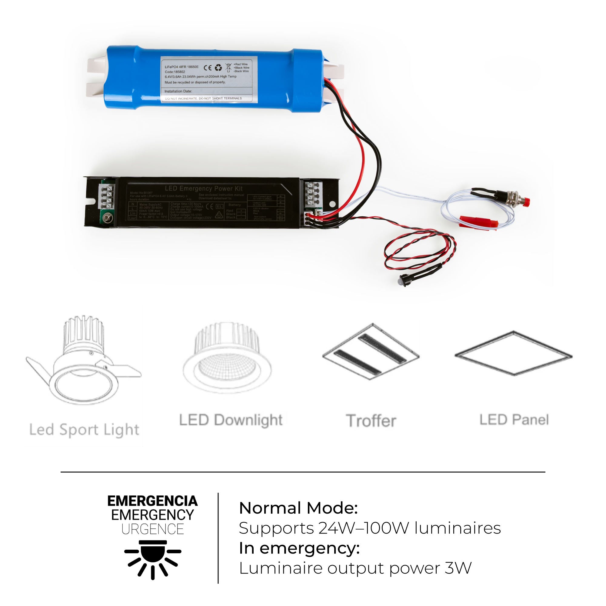 Driver LED para emergencia - Salida 3W - 3h autonomía - Luz 24/100W