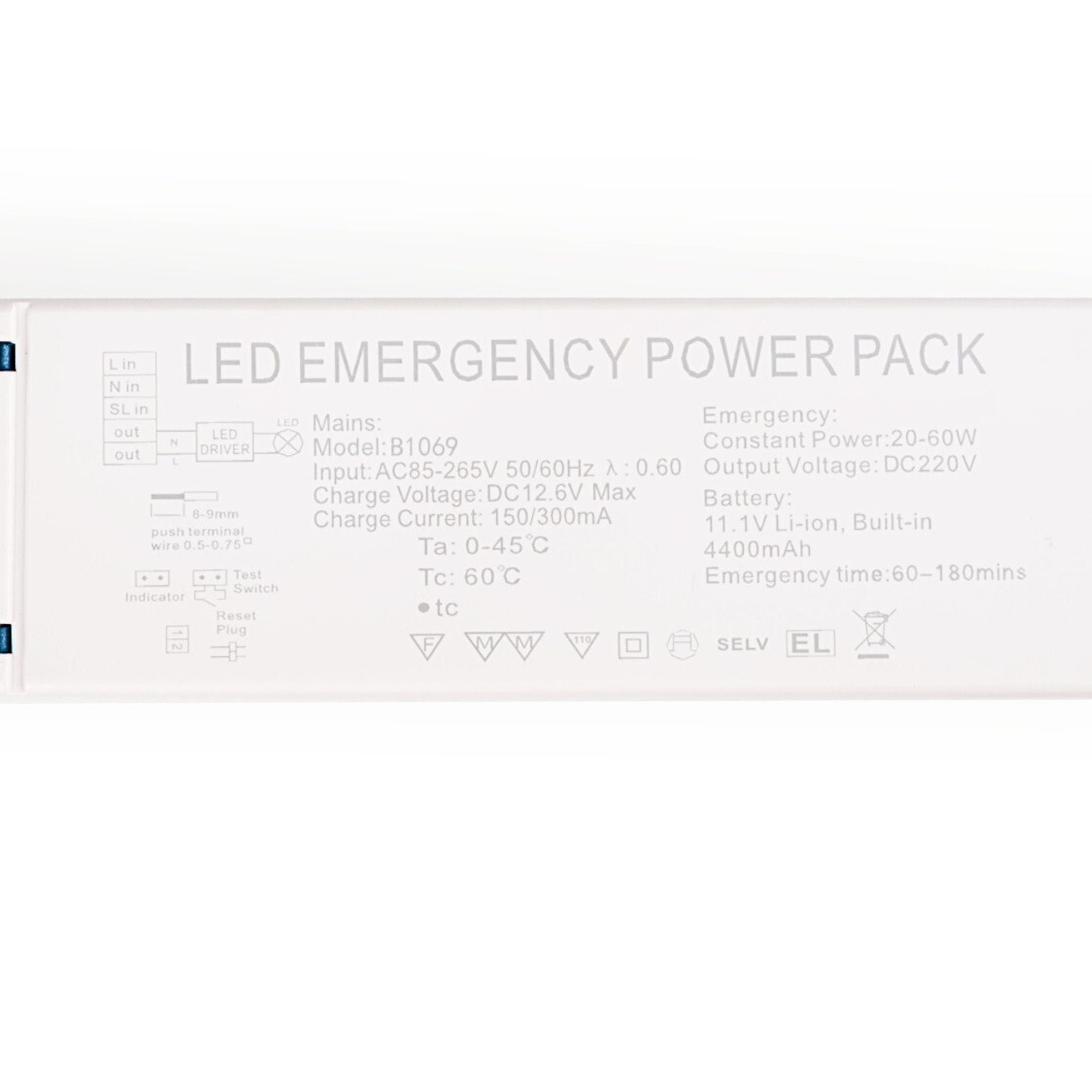 Driver LED para emergencia - Salida 3-60W - 3h autonomía - Luz 3-60W