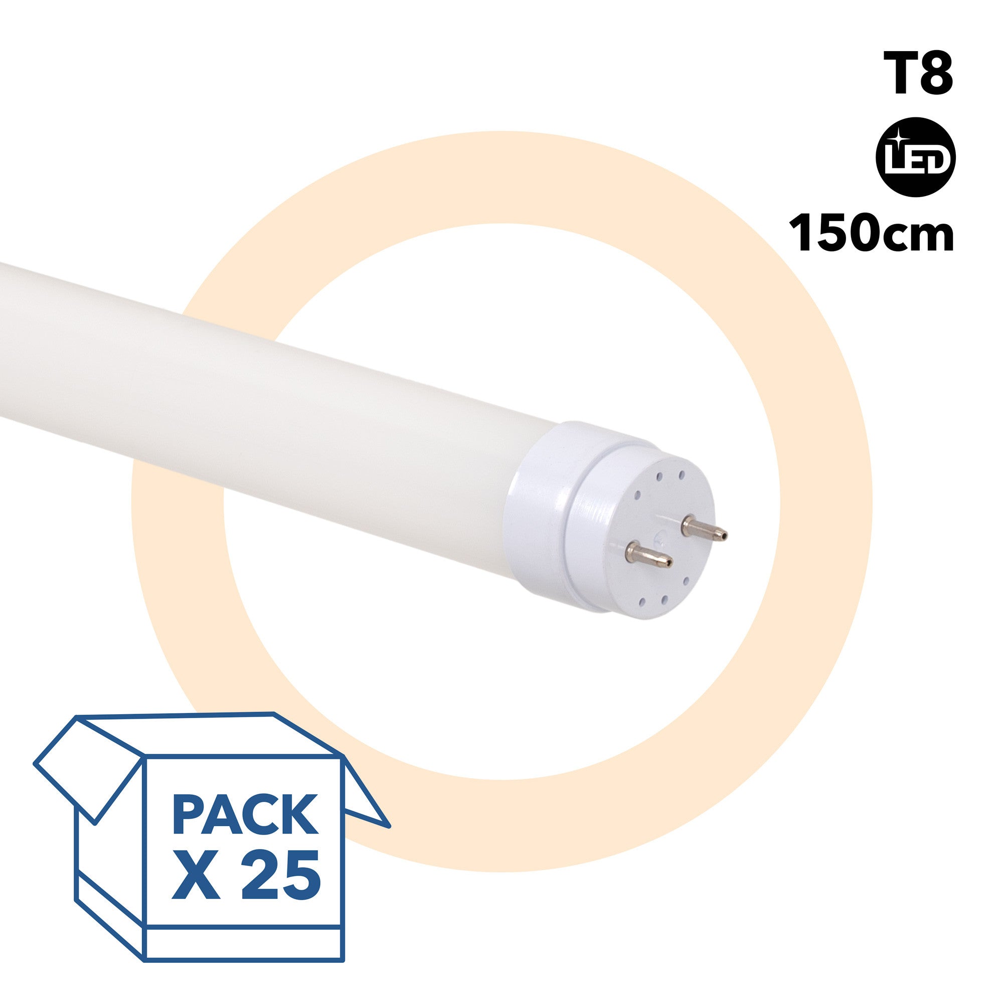 PACK x 25 - Tubo LED T8 - 22W - 150cm - 2280lm - Conexión 1 punta