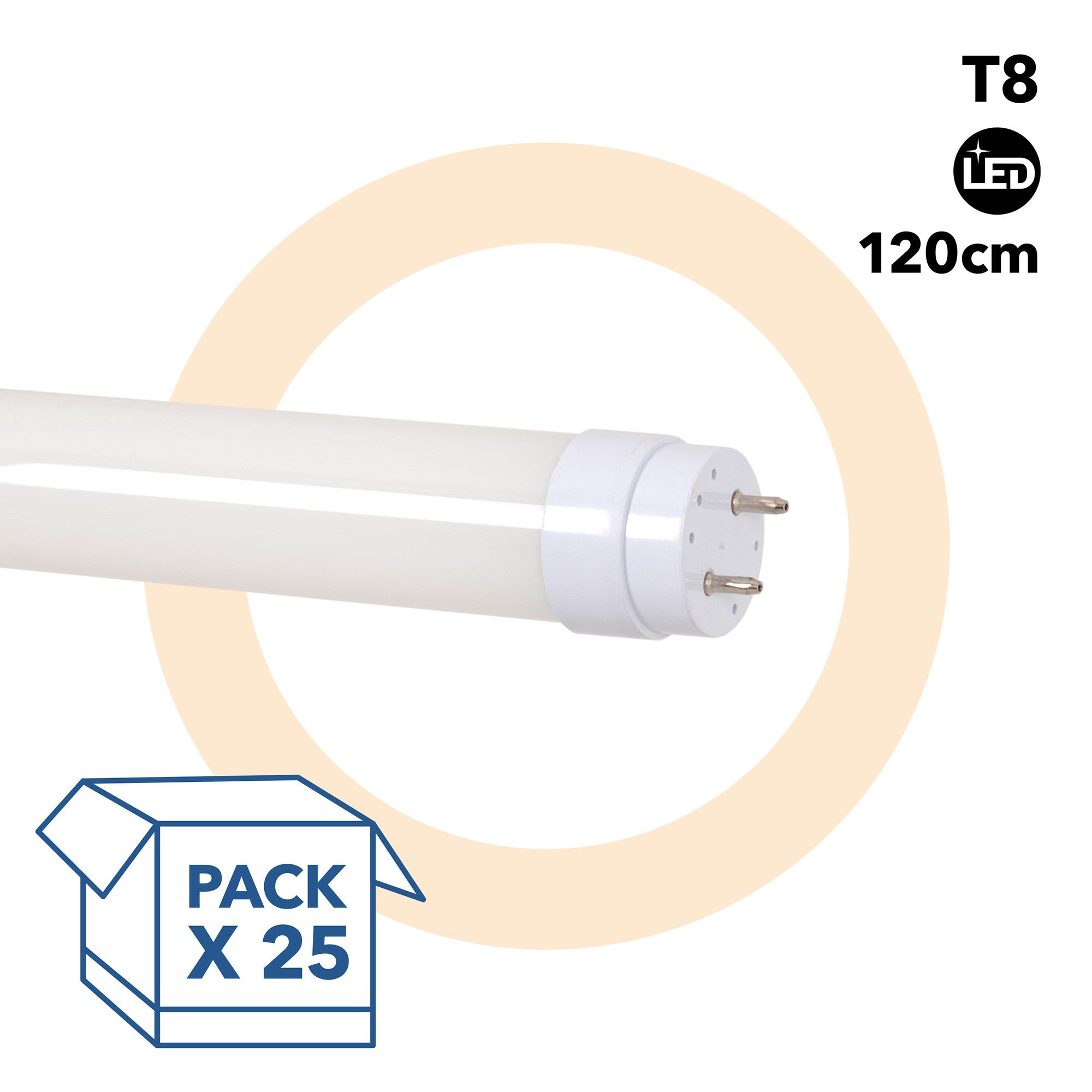 PACK x 25 - Tubo LED T8 - 18W - 120cm - 1850lm - Conexión 1 punta
