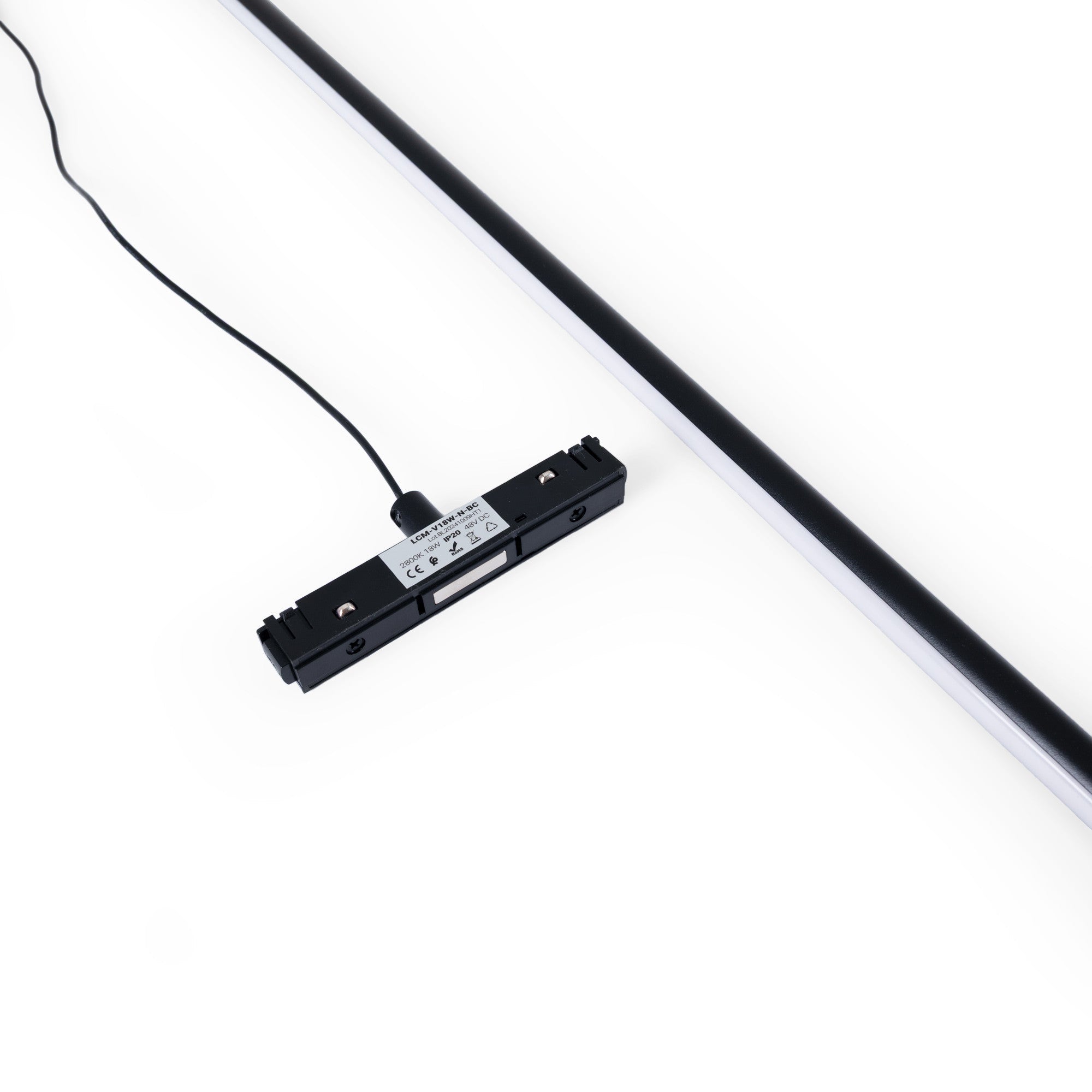 Lámpara colgante LED vertical para carril magnético - 48V - 18W - 2800K - Negra