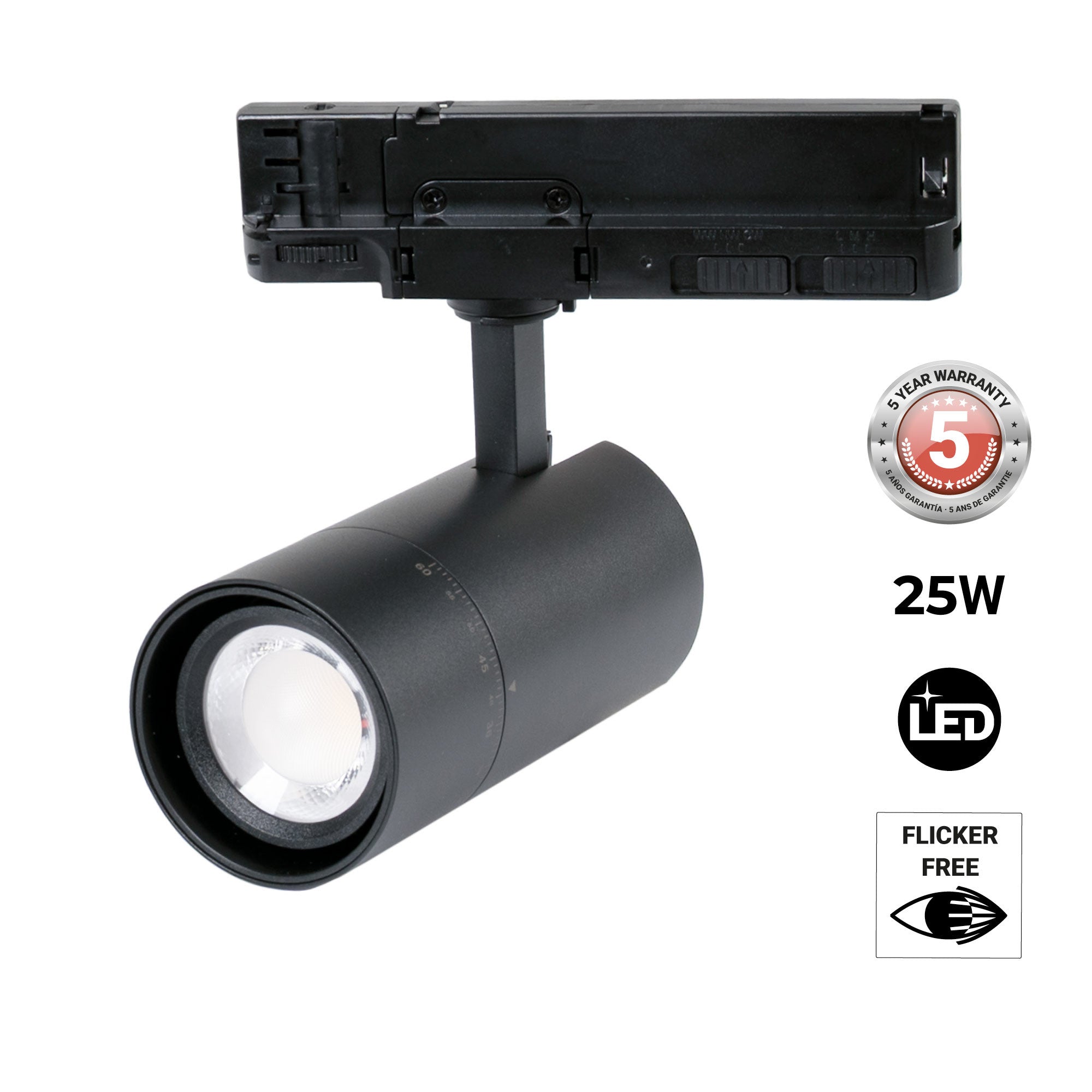 Proyector LED para carril trifásico - Potencia ajustable + ZOOM: 15W/20W/25W - CCT