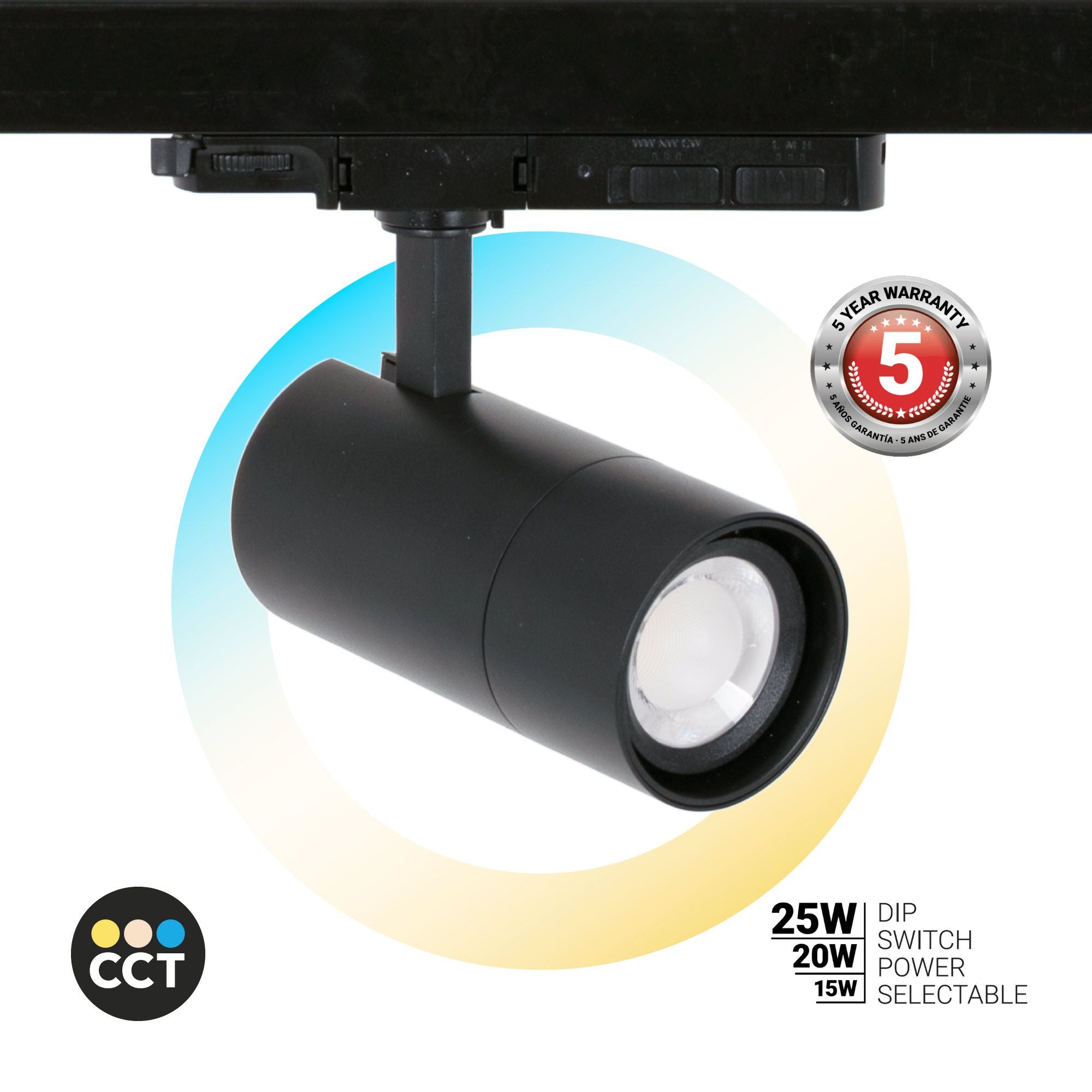 Proyector LED para carril trifásico - Potencia ajustable + ZOOM: 15W/20W/25W - CCT