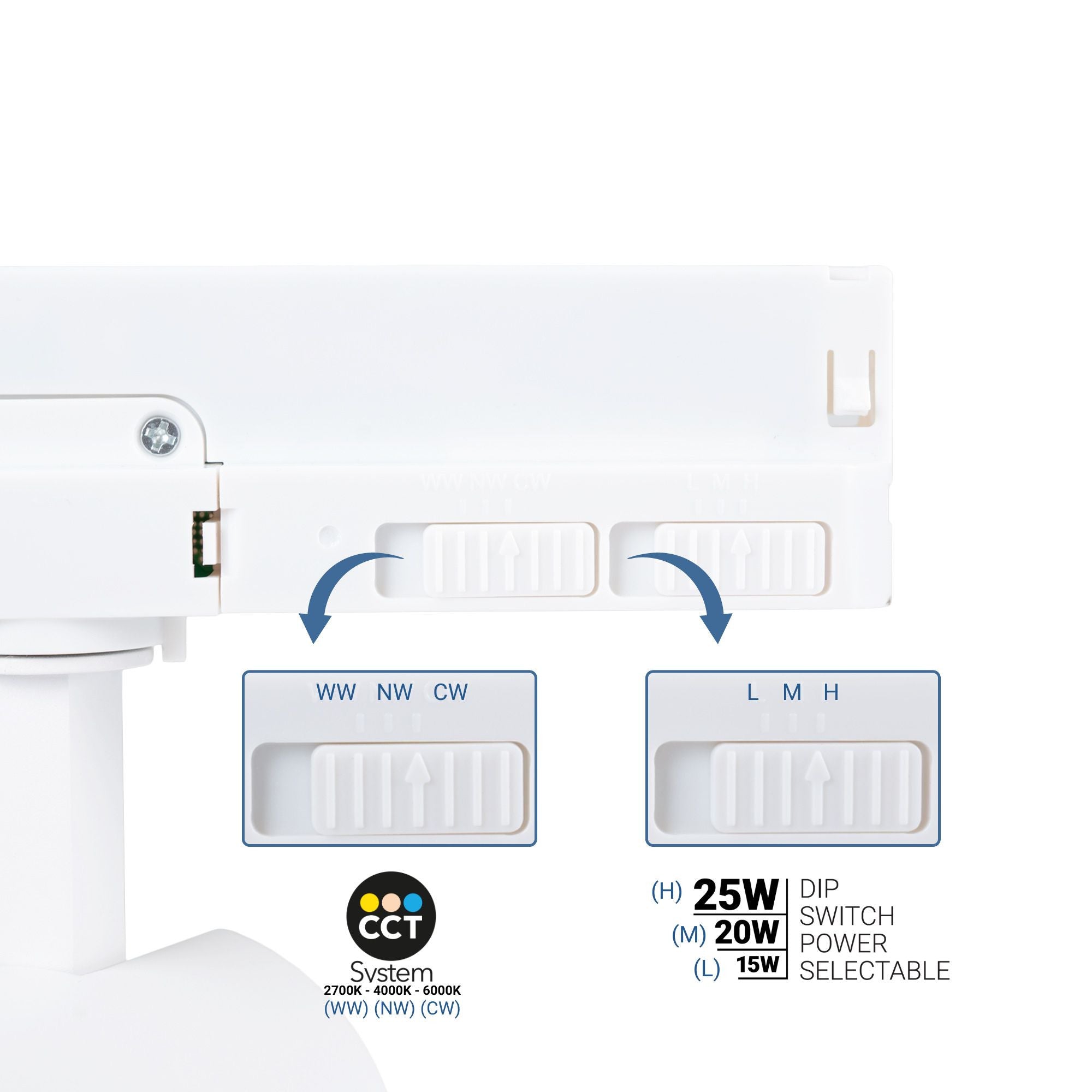 Proyector LED para carril trifásico - Potencia ajustable + ZOOM: 15W/20W/25W - CCT