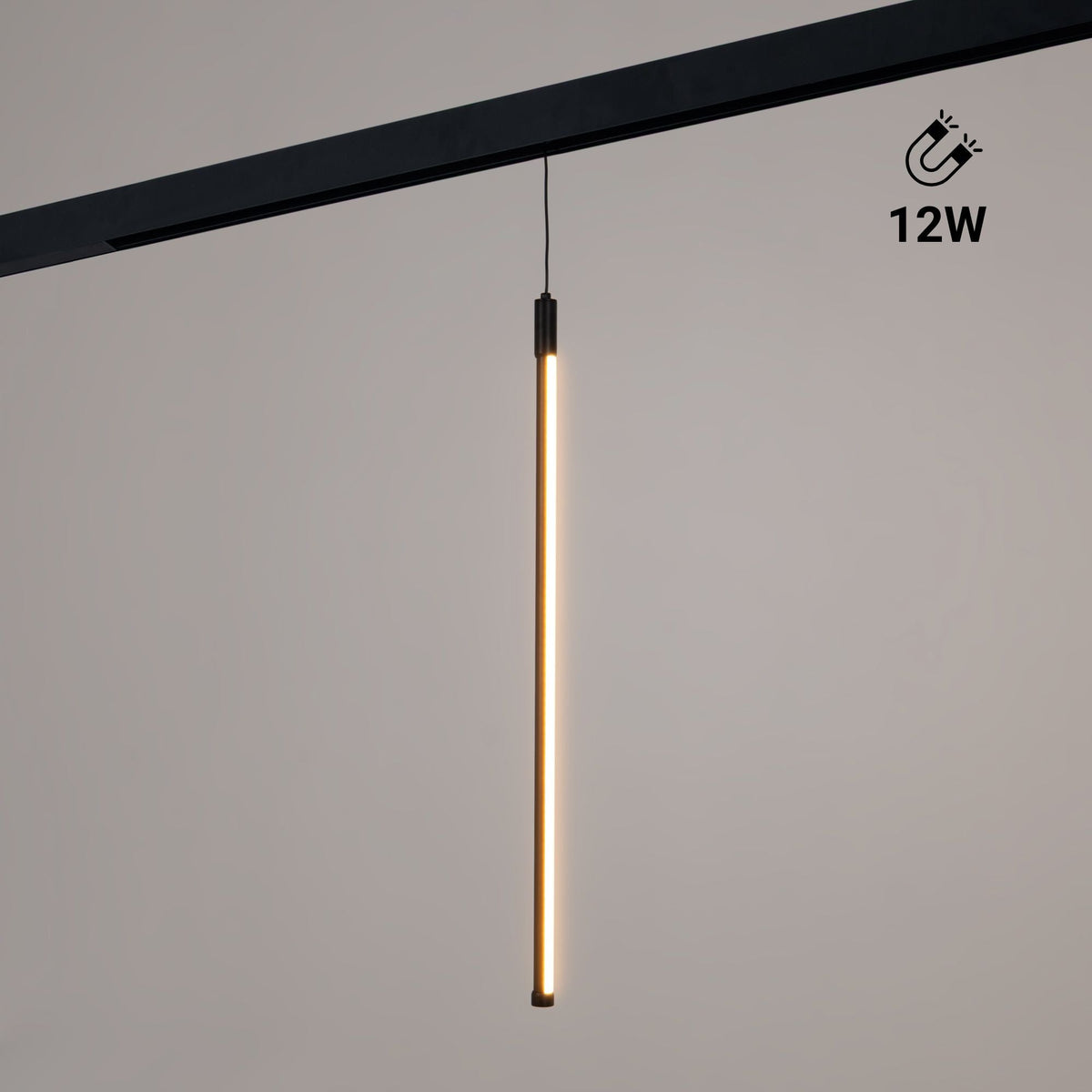 Lámpara colgante LED vertical para carril magnético - 48V - 12W - 2800K - Negra
