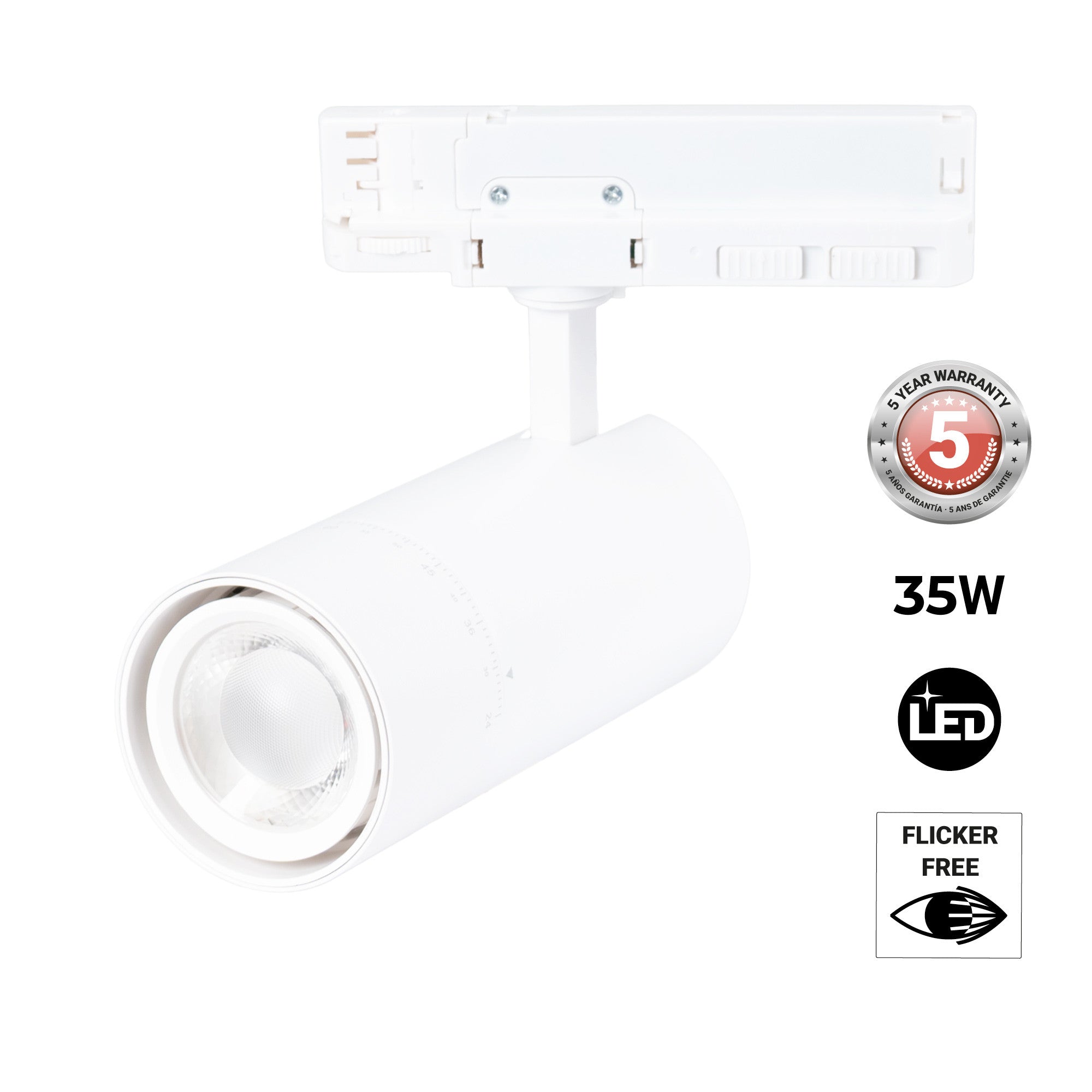 Proyector LED para carril trifásico - Potencia ajustable + ZOOM: 25W/30W/35W - CCT