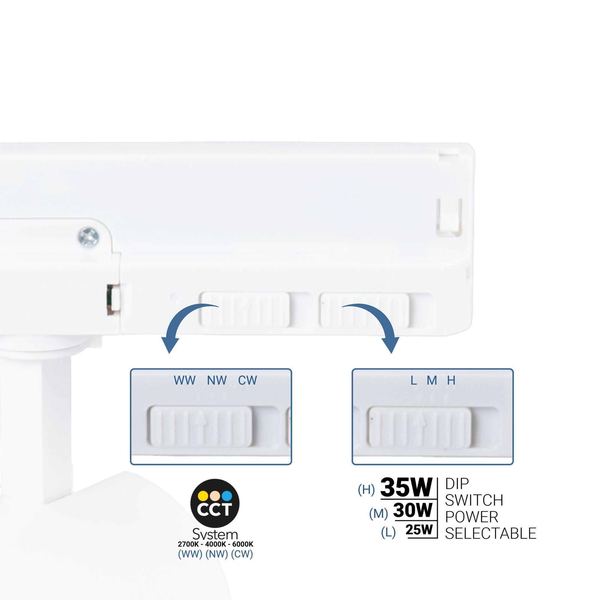Proyector LED para carril trifásico - Potencia ajustable + ZOOM: 25W/30W/35W - CCT
