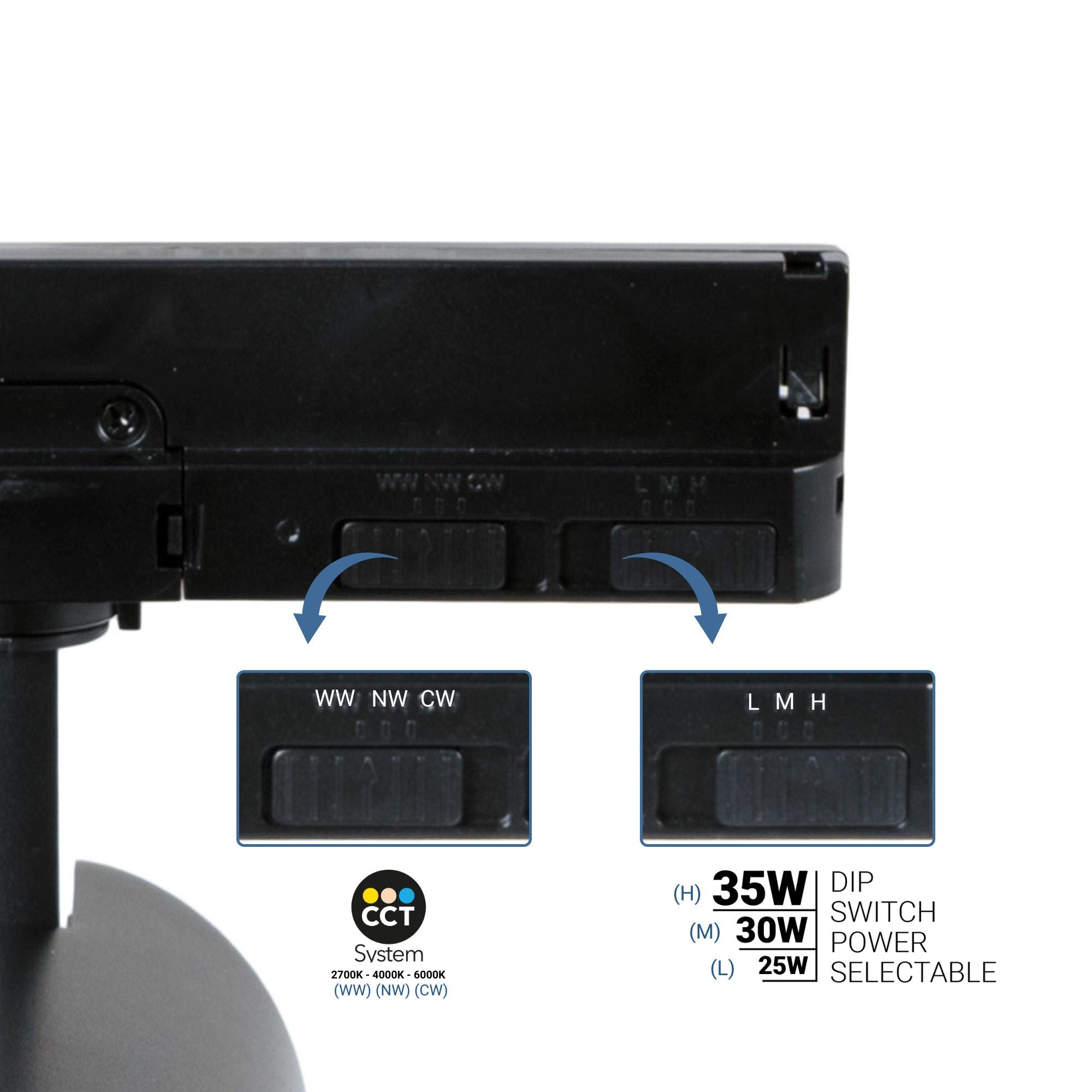 Proyector LED para carril trifásico - Potencia ajustable + ZOOM: 25W/30W/35W - CCT