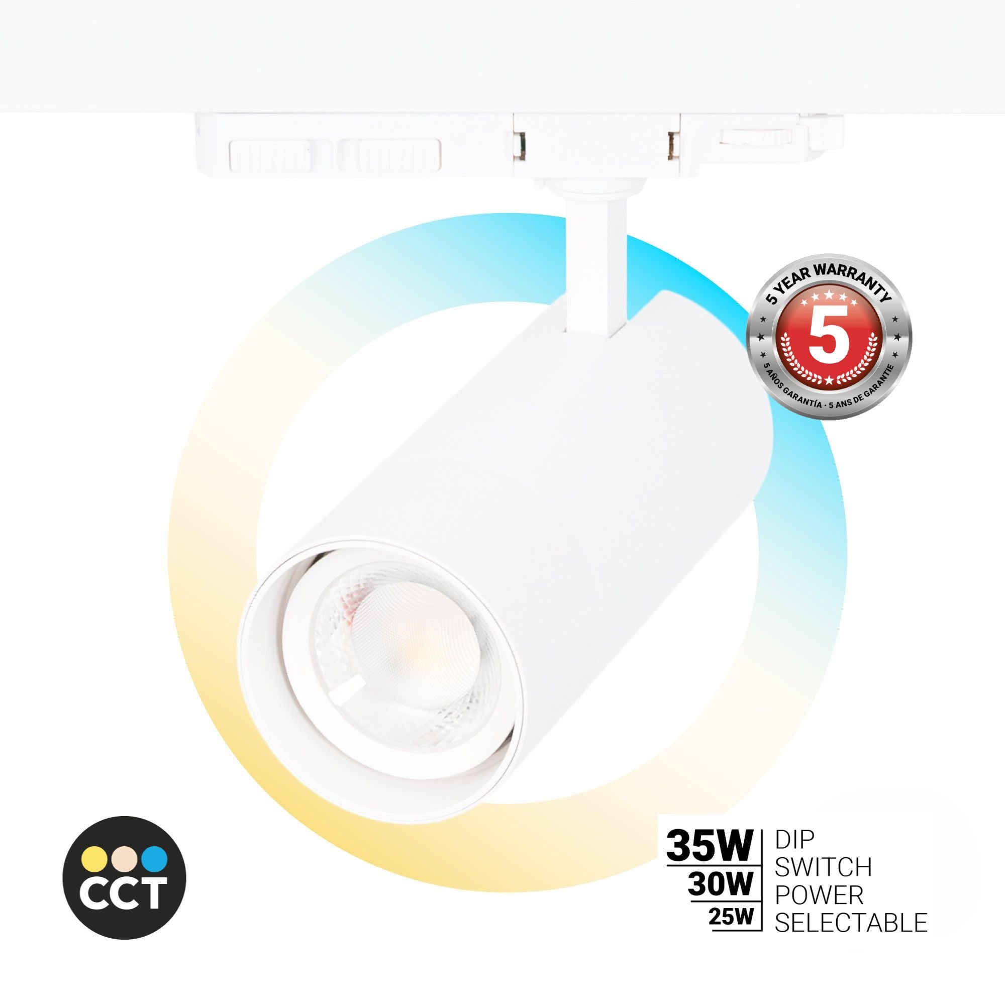 Proyector LED para carril trifásico - Potencia ajustable + ZOOM: 25W/30W/35W - CCT