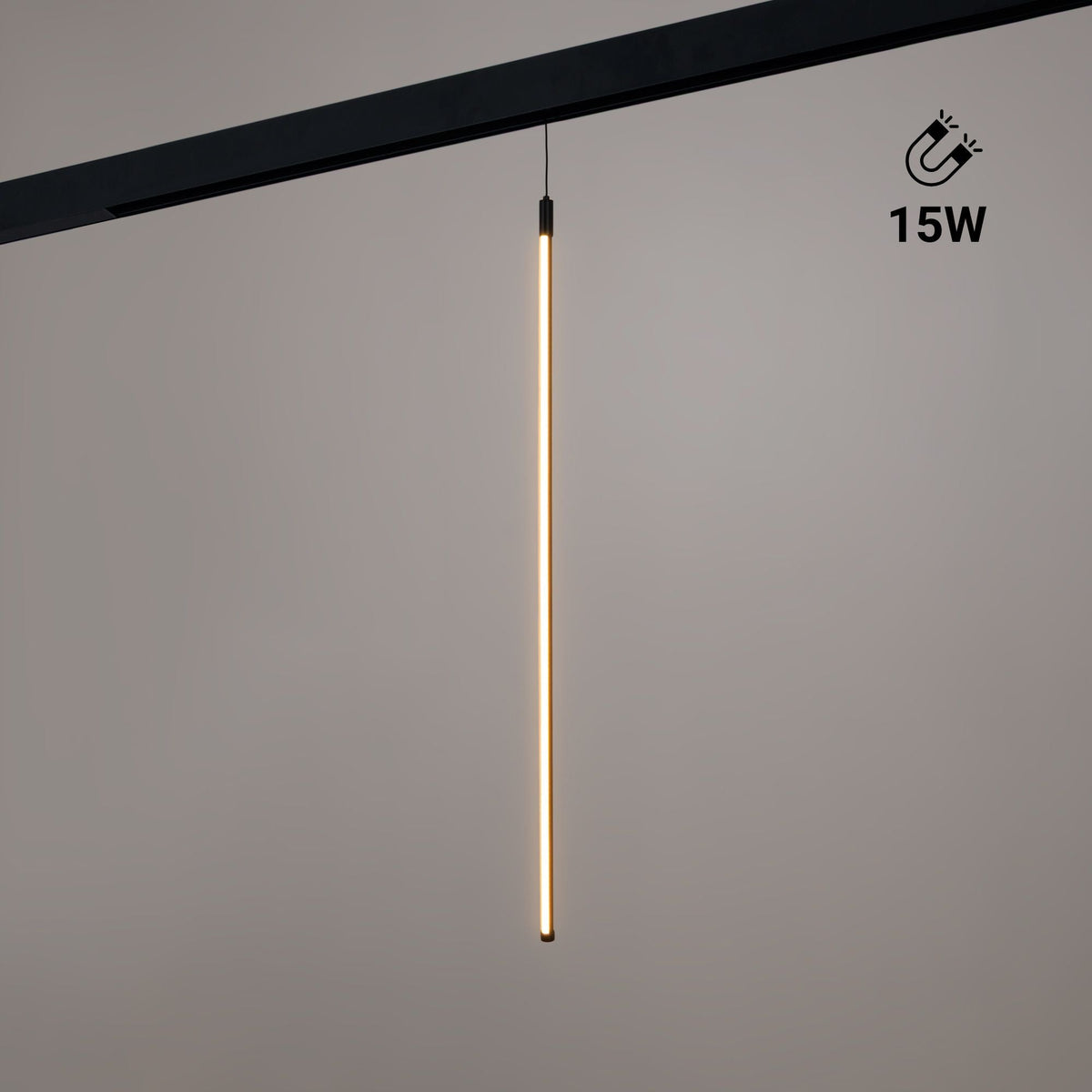 Lámpara colgante LED vertical para carril magnético - 48V - 15W - 2800K - Negra