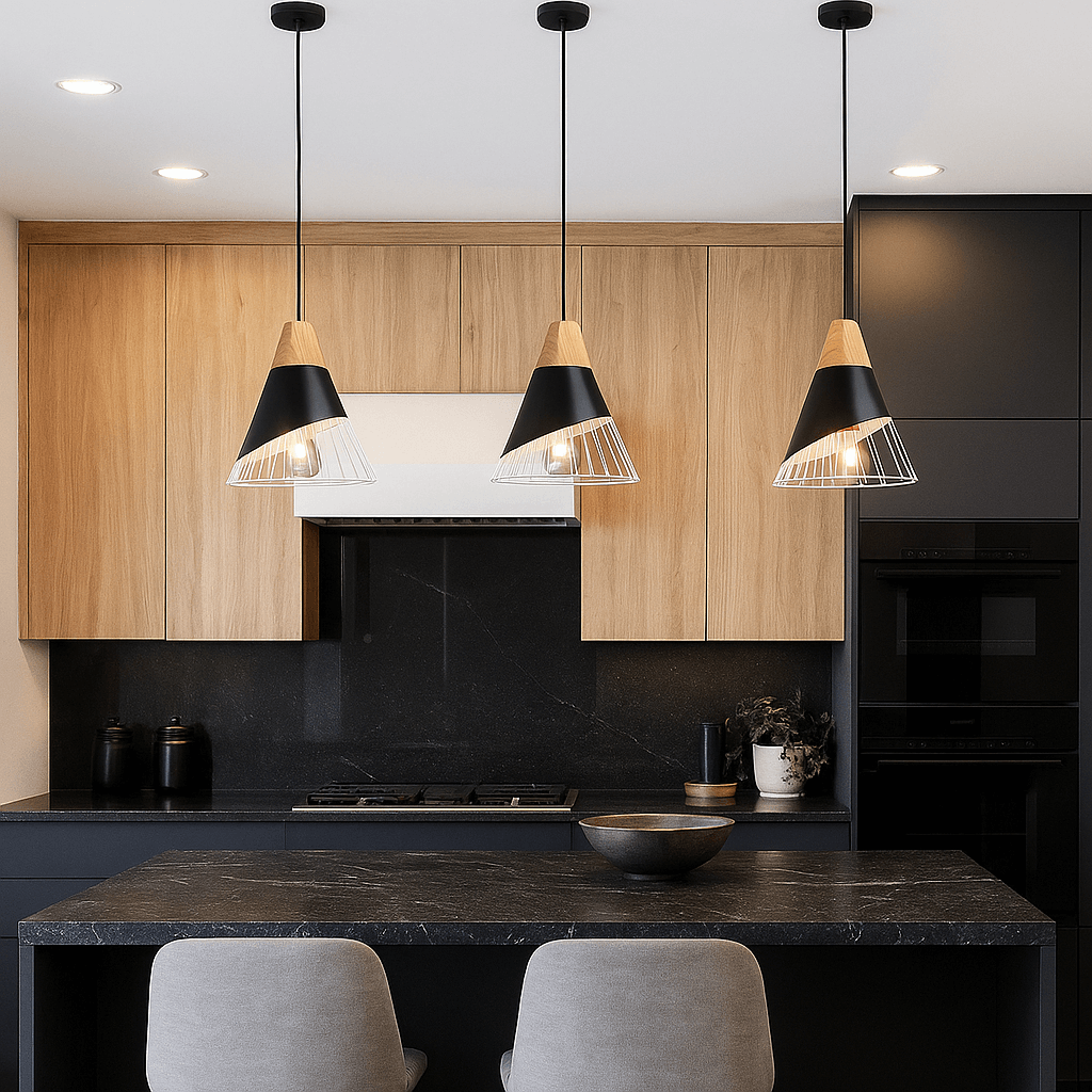 Lámpara colgante nórdica en metal y madera "ADOR"