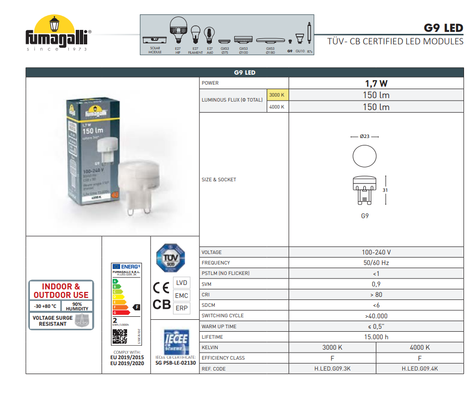Aplique exterior FUMAGALLI "MAMETE SQUARE" - G9 - 1,7W - IP67
