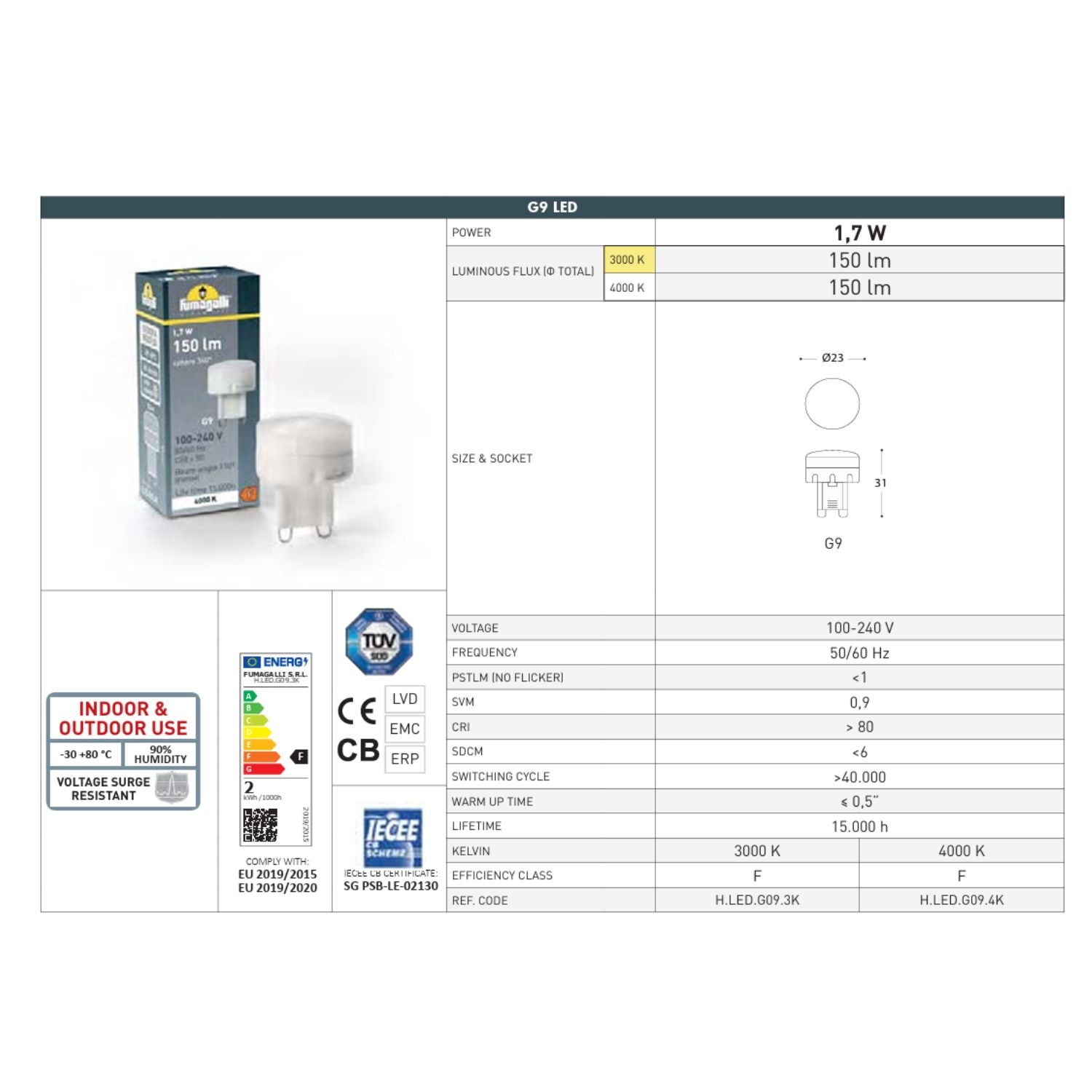 Aplique de techo "LIVIA 60" FUMAGALLI - G9 - 1,7W - IP55