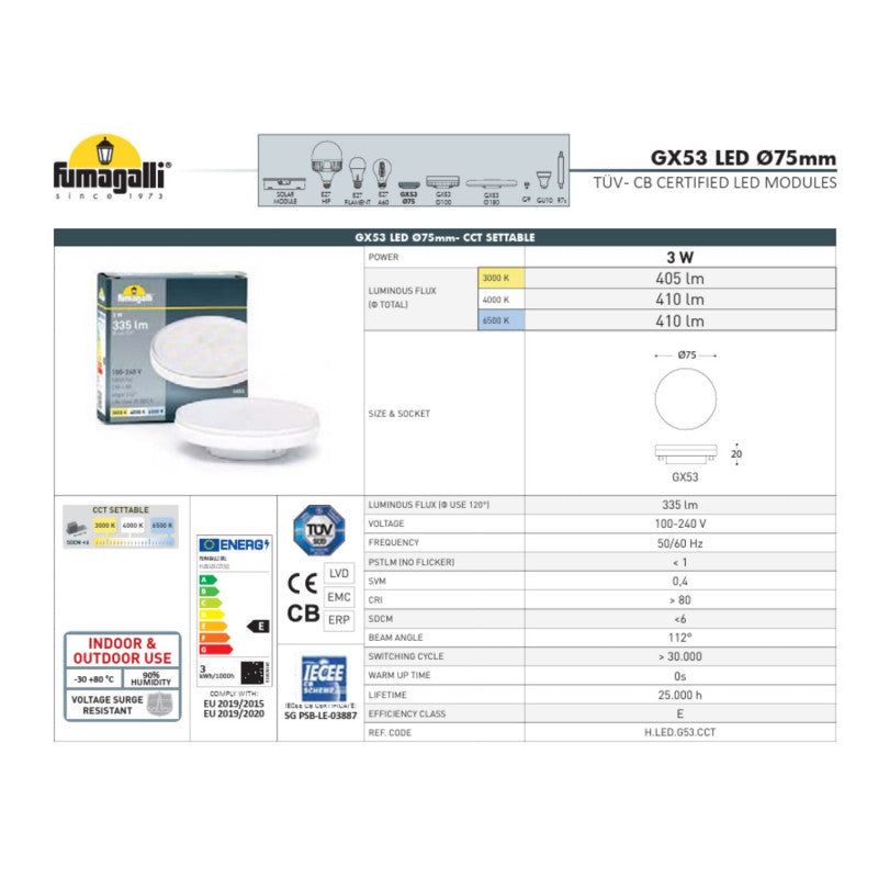 Baliza empotrable LED FUMAGALLI "LETI 100 ROUND-EL" - GX53 - 3W - IP66