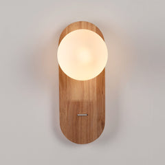 Aplique de pared bola cristal "SOMA" con interruptor - E27 - Madera