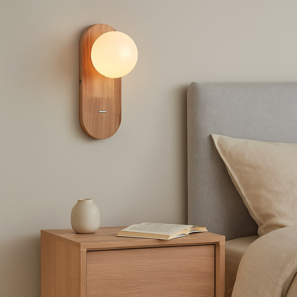 Aplique de pared bola cristal "SOMA" con interruptor - E27 - Madera