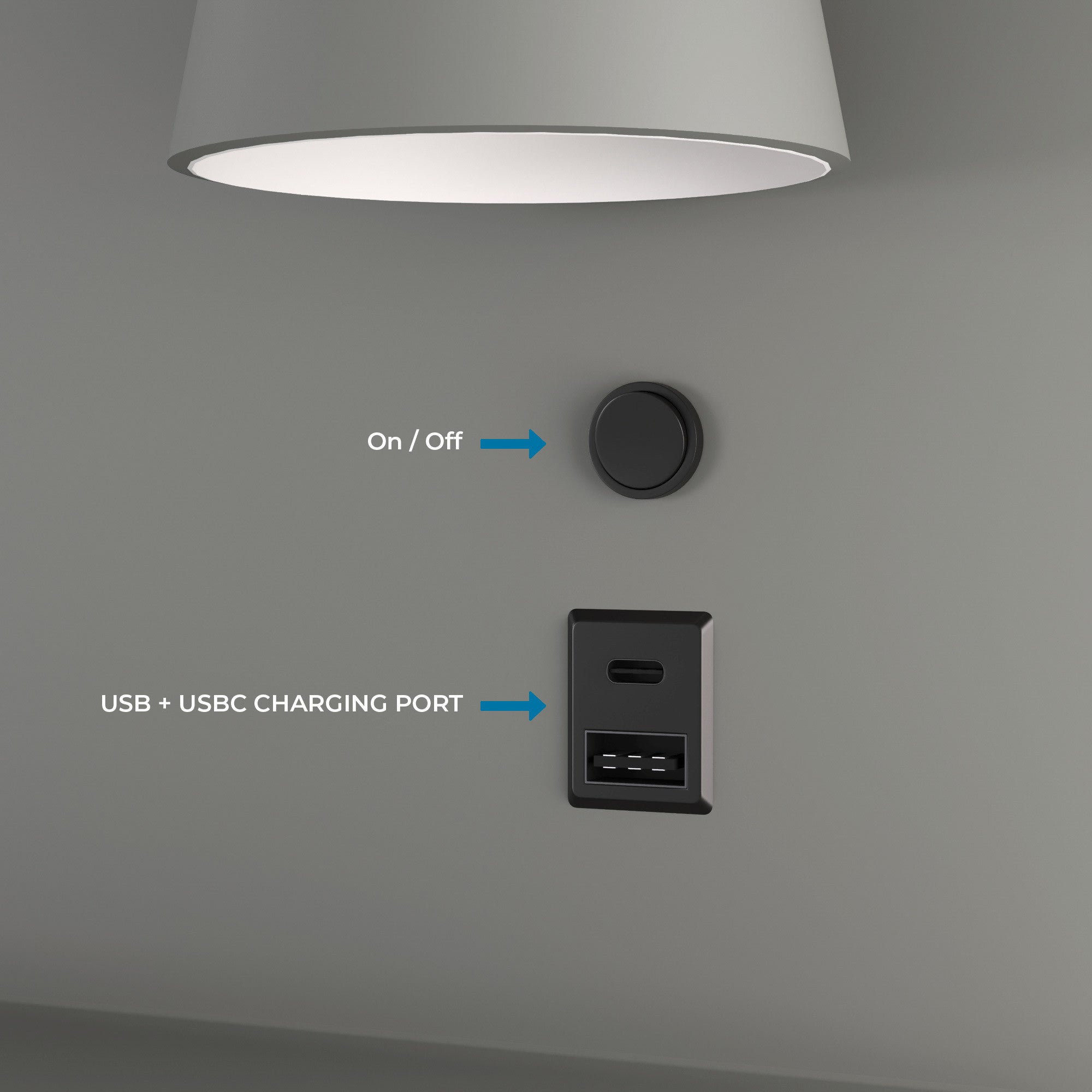 Aplique de pared para lectura con puerto USB y USBC "BASKOP" - 6W - Izquierda y Derecha