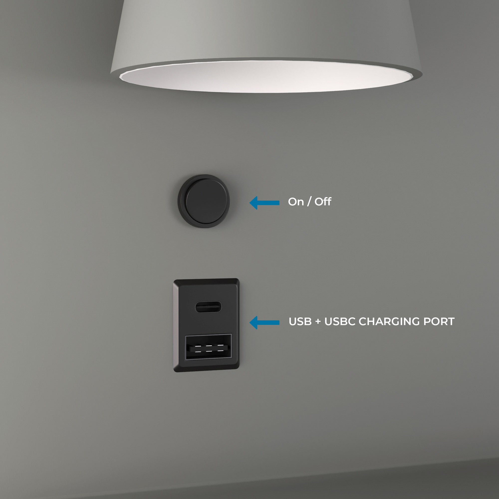 Aplique de pared para lectura con puerto USB y USBC "BASKOP" - 6W - Izquierda y Derecha
