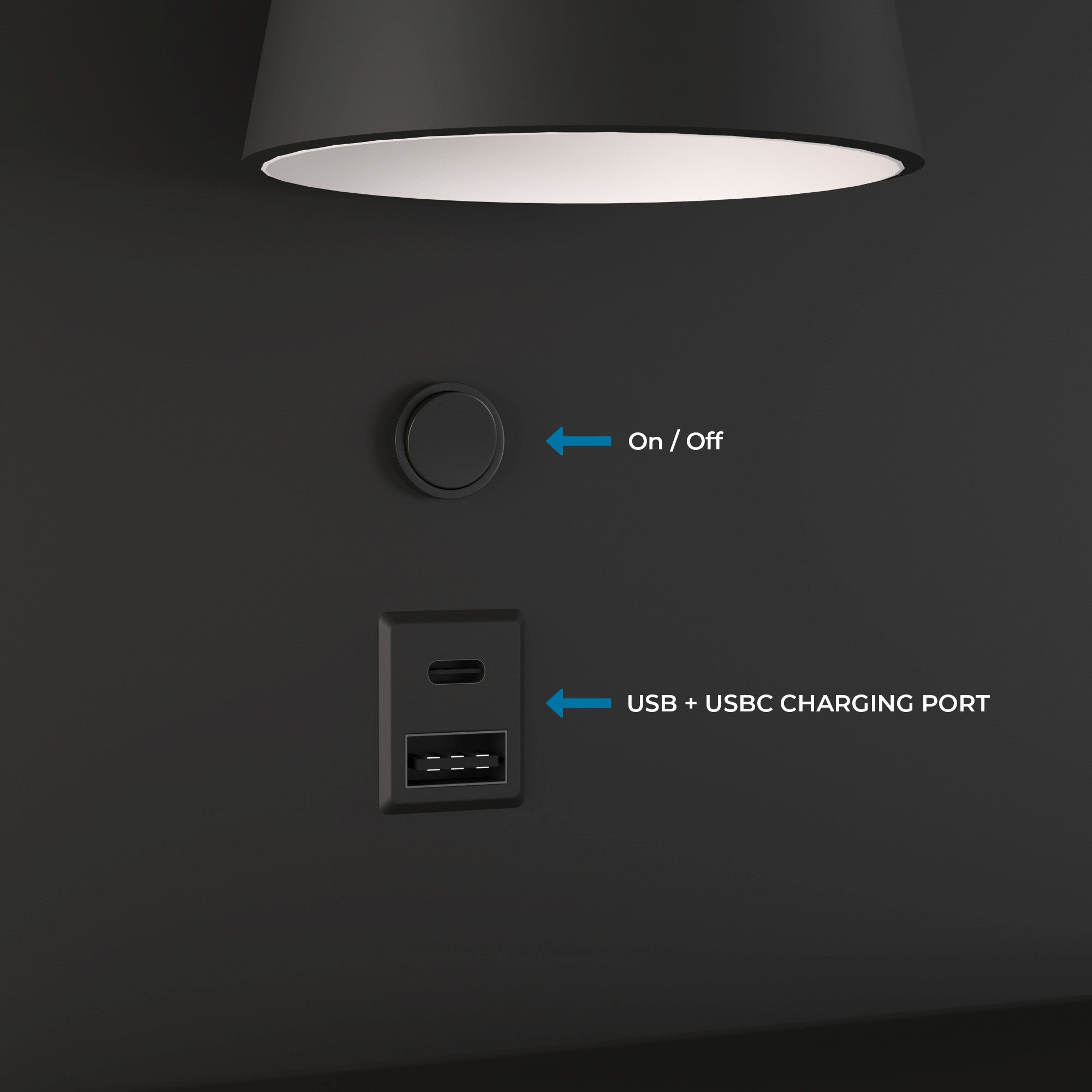Aplique de pared para lectura con puerto USB y USBC "BASKOP" - 6W - Izquierda y Derecha