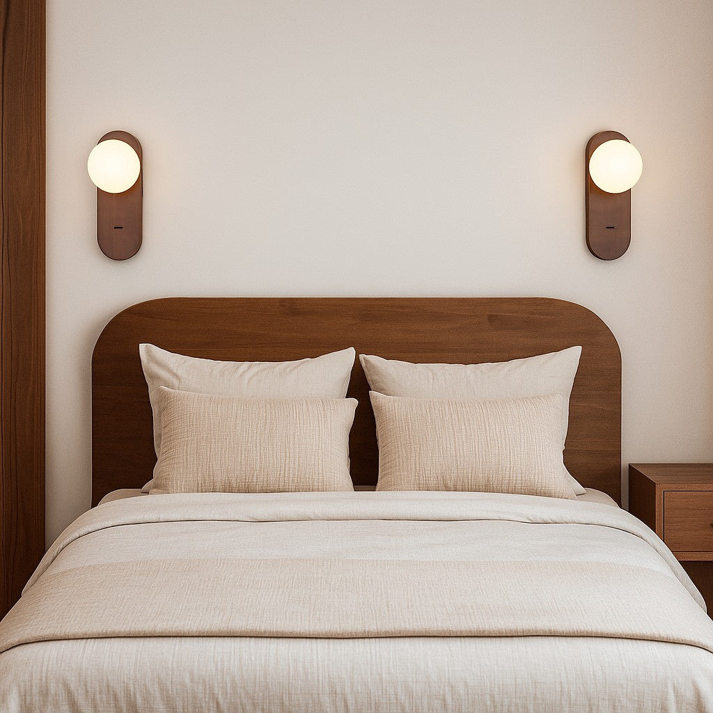 Aplique de pared bola cristal "SOMA" con interruptor - E27 - Madera