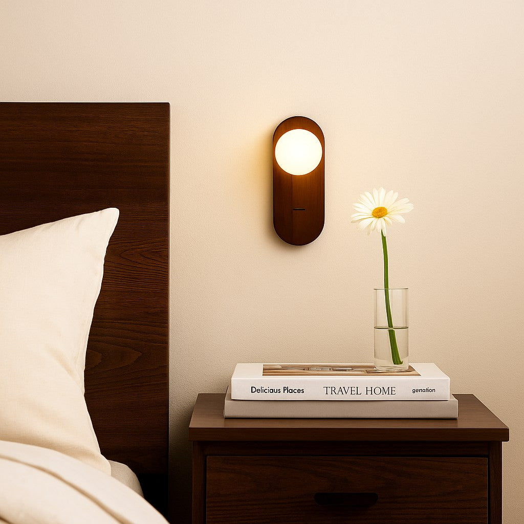 Aplique de pared bola cristal "SOMA" con interruptor - E27 - Madera