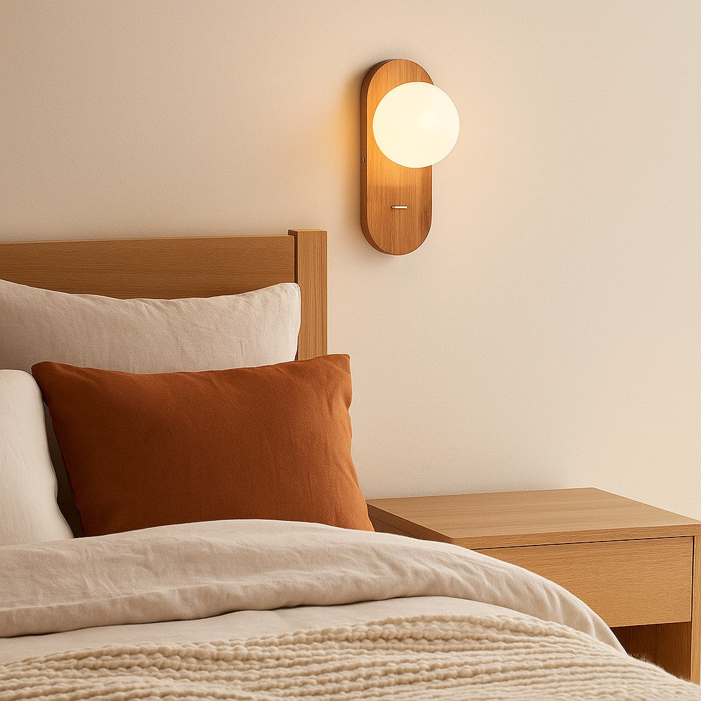 Aplique de pared bola cristal "SOMA" con interruptor - E27 - Madera