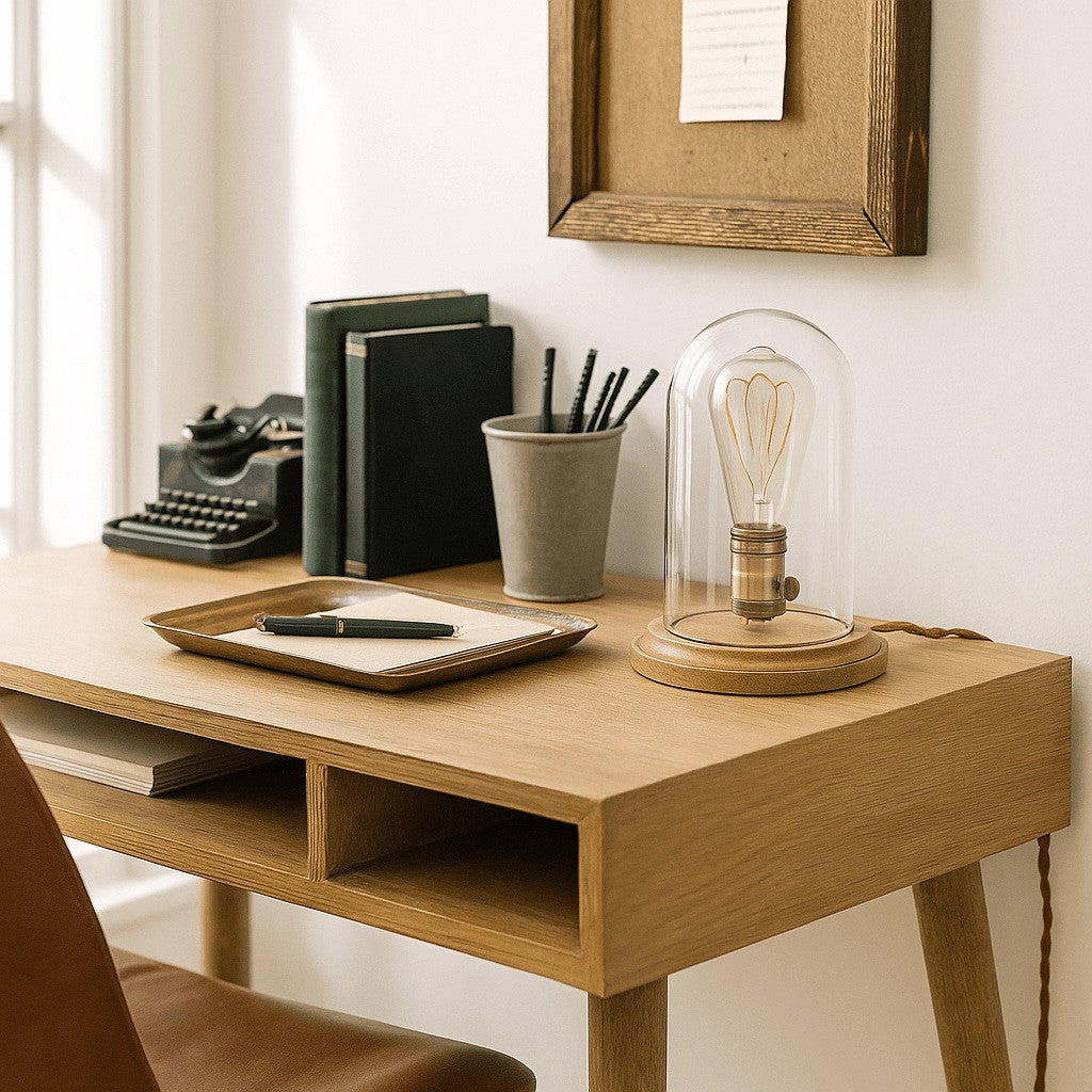 Lámpara de vidrio y madera para mesa "TULE"