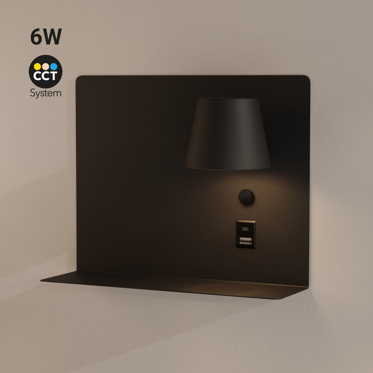 Aplique de pared para lectura "BASKOP" - 6W - CCT - Puerto USB + USB-C