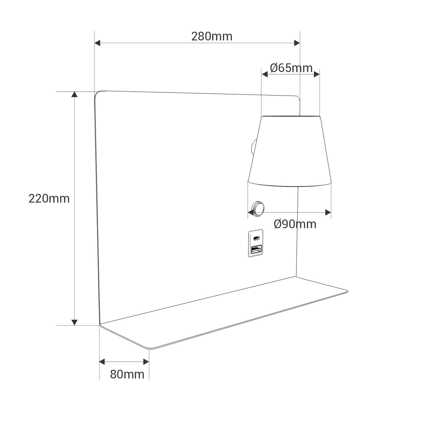 Aplique de pared para lectura con puerto USB y USBC "BASKOP" - 6W - Izquierda y Derecha