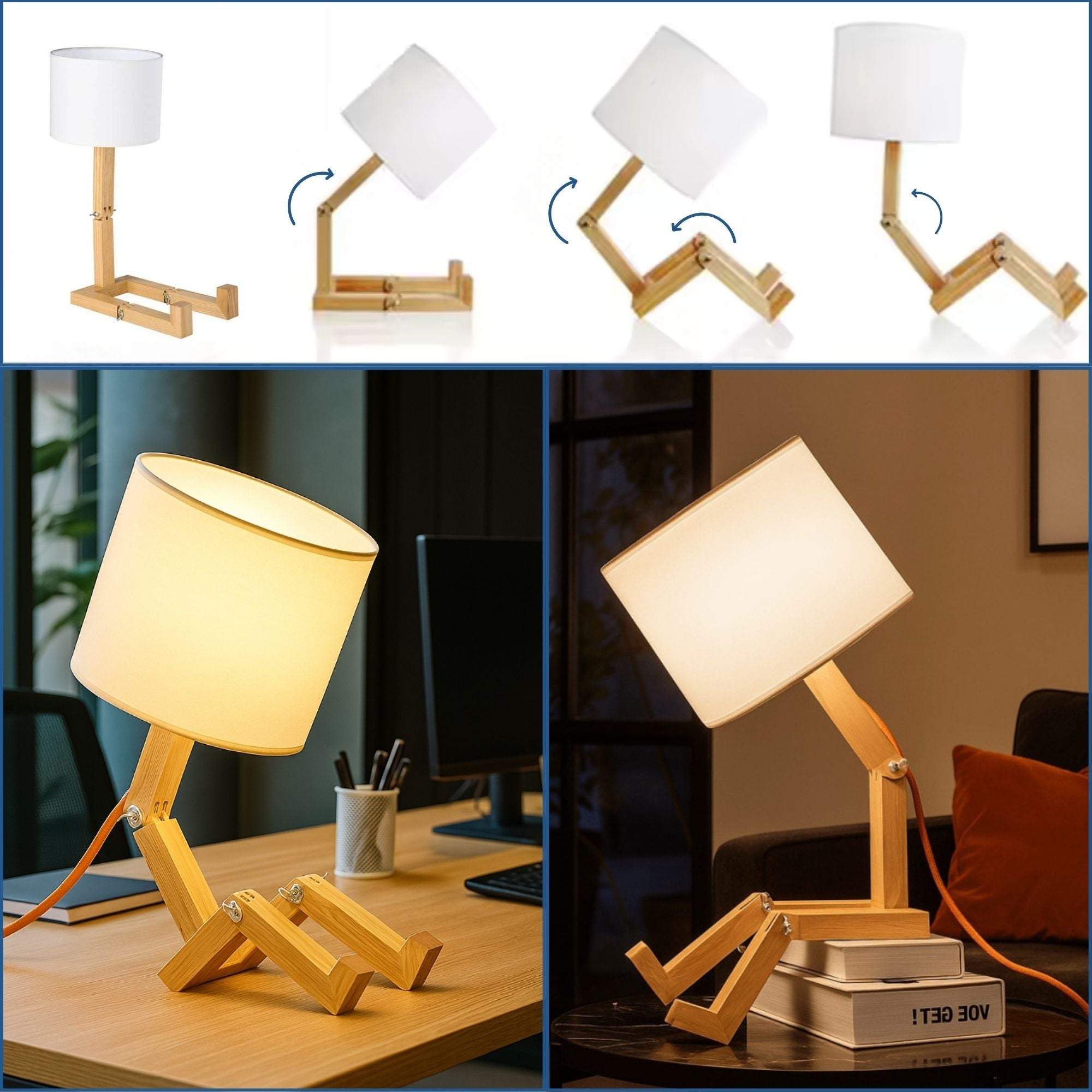 Lámpara de mesa de madera articulada "YOKI"