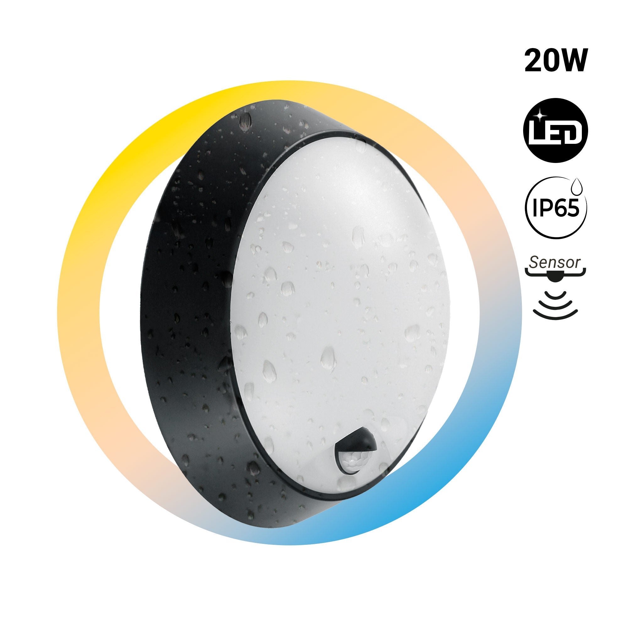 Plafón LED exterior redondo con sensor PIR - 20W - CCT - IP65
