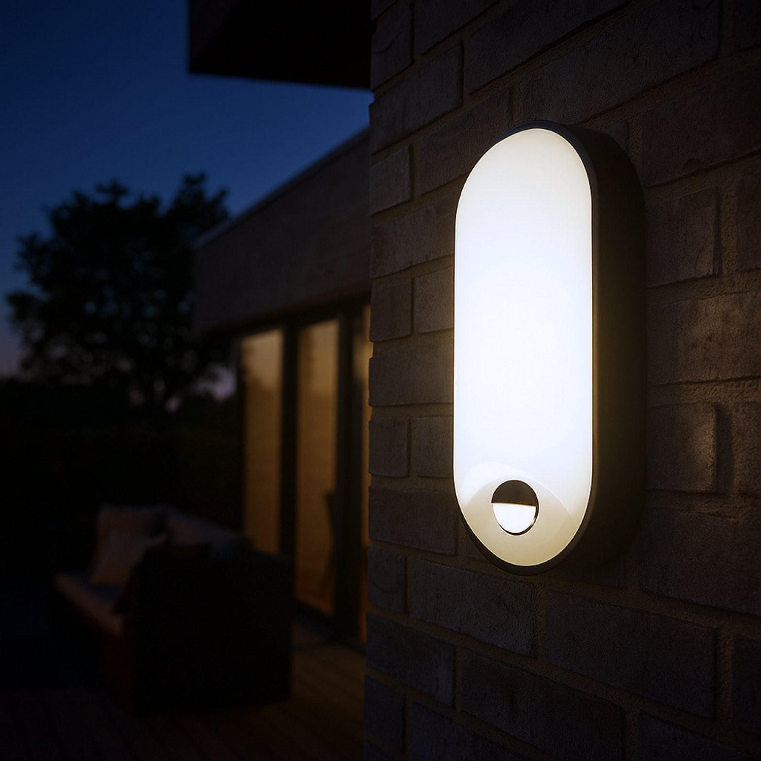 Plafón LED exterior ovalado con sensor PIR - 15W - CCT - IP65