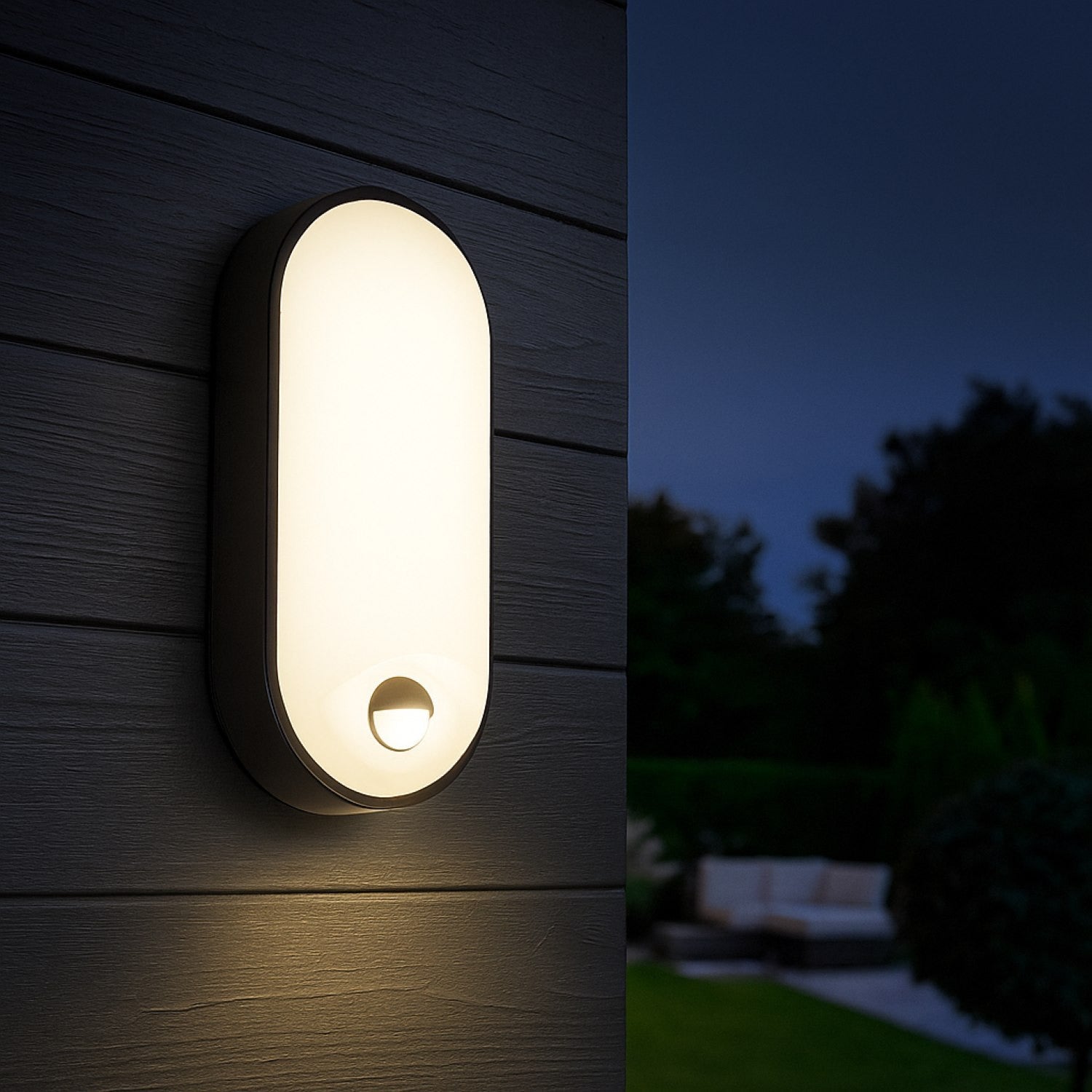 Plafón LED exterior ovalado con sensor PIR - 15W - CCT - IP65