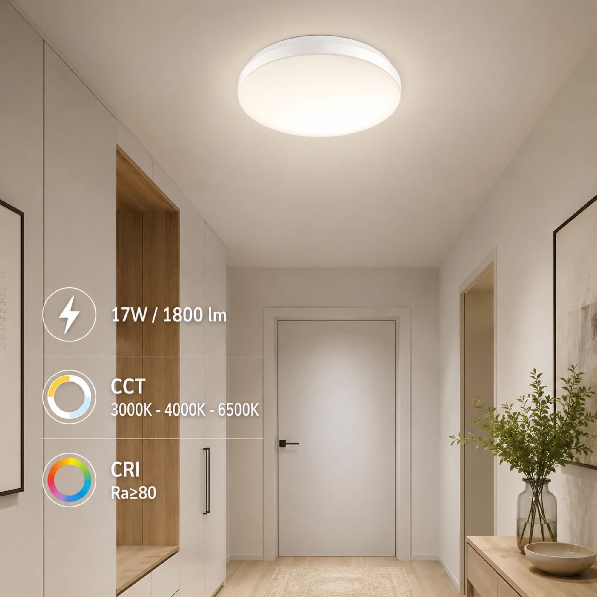 Plafón LED de techo - CCT - 17W - CRI80 - IP20