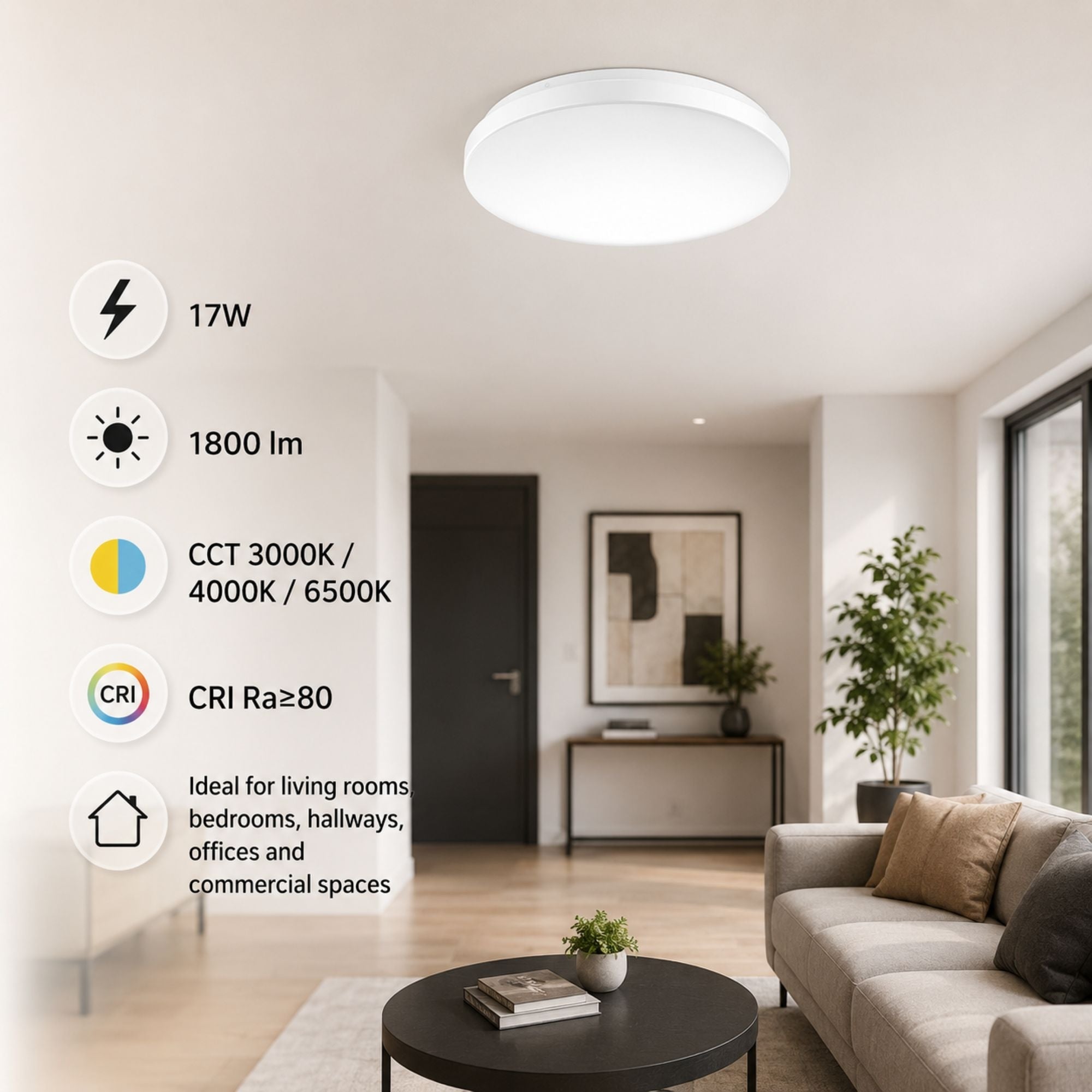 Plafón LED de techo - CCT - 17W - CRI80 - IP20