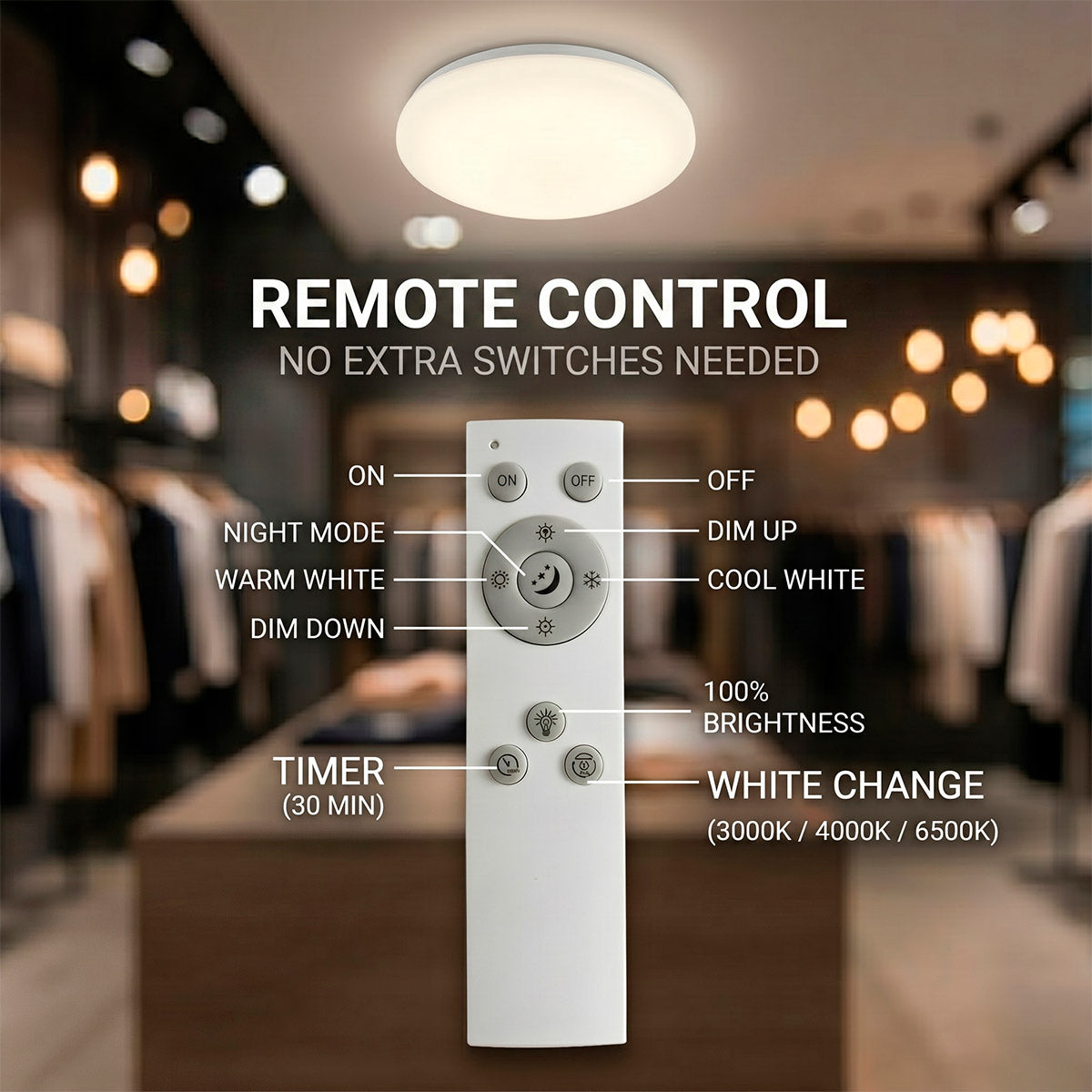 Plafón LED de techo con mando a distancia - CCT - 23W - CRI80 - IP20